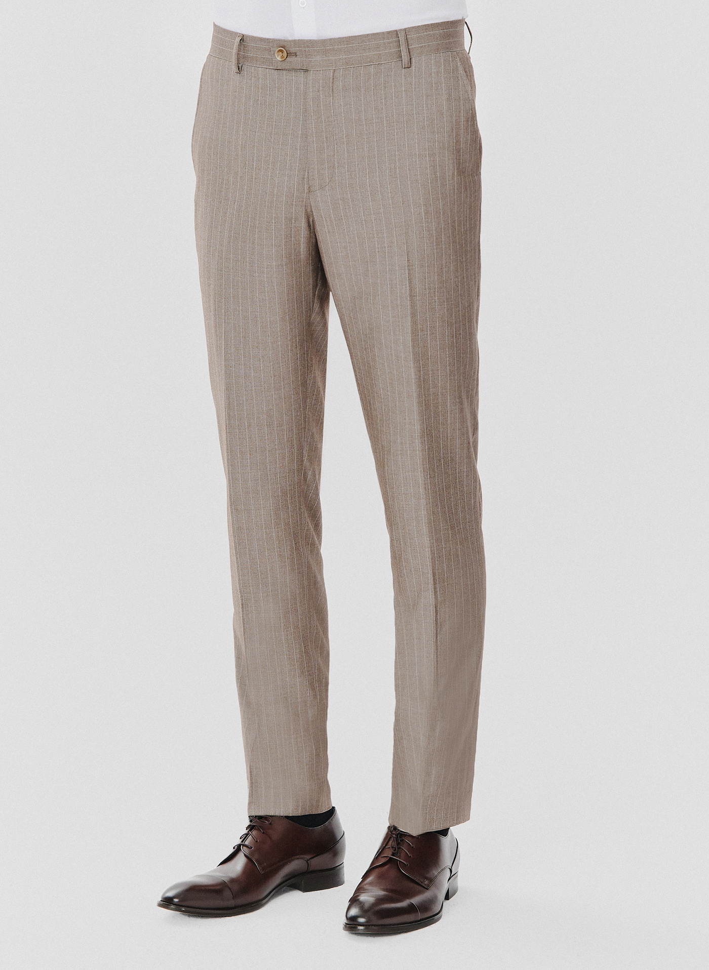 Beżowe spodnie garniturowe w prążek - Pako Lorente