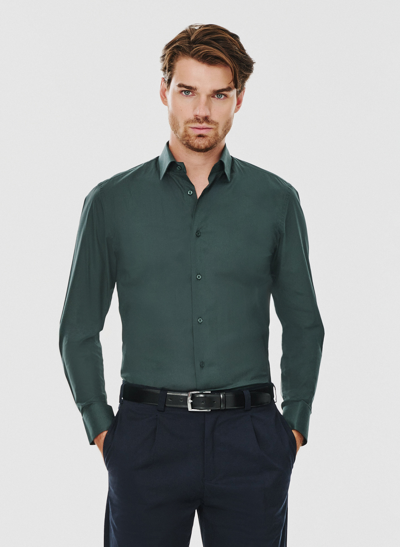 Zielona koszula męska długi rękaw - Pako Lorente