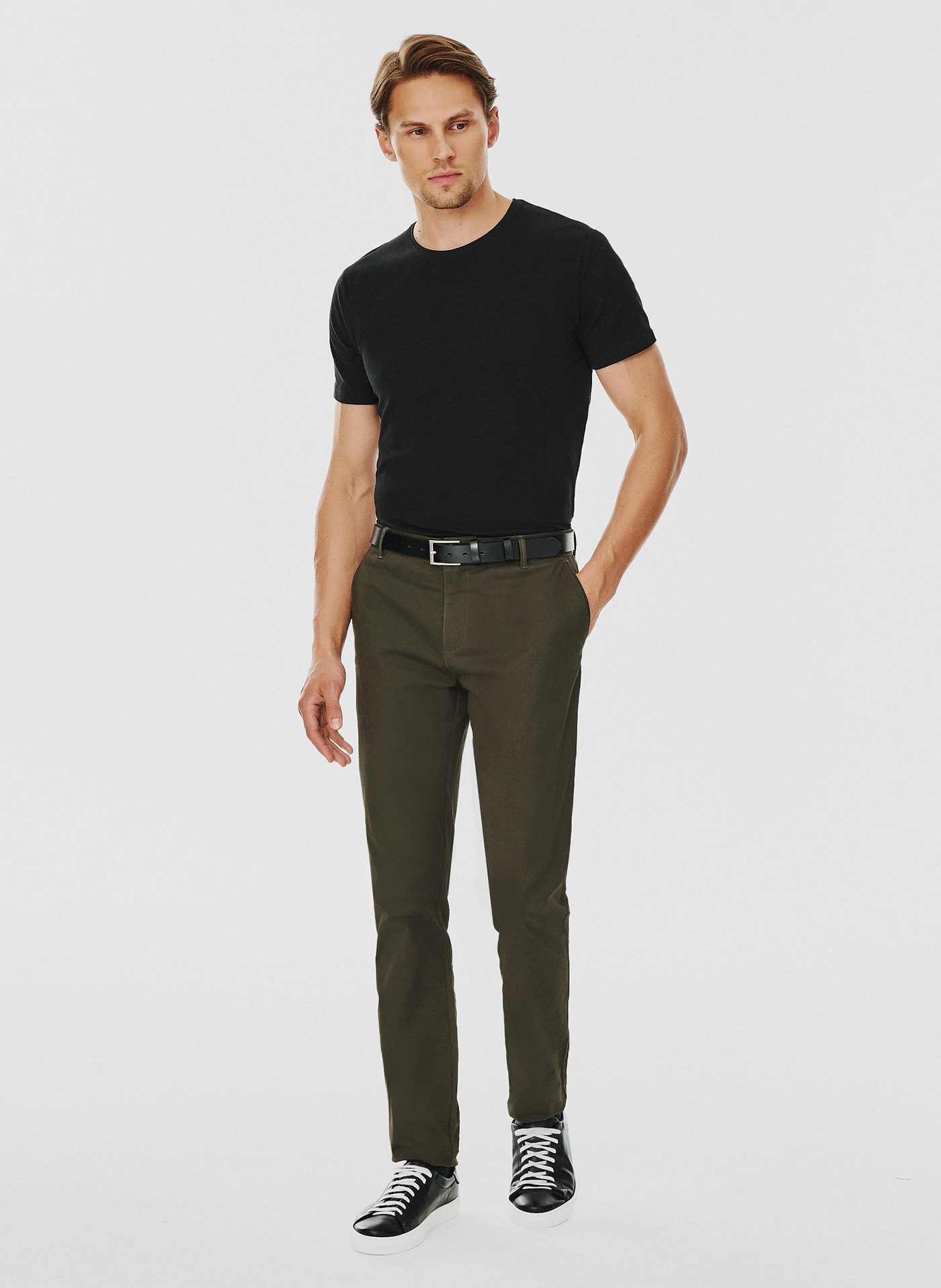 Gładkie spodnie męskie w kolorze zielonym - Pako Lorente