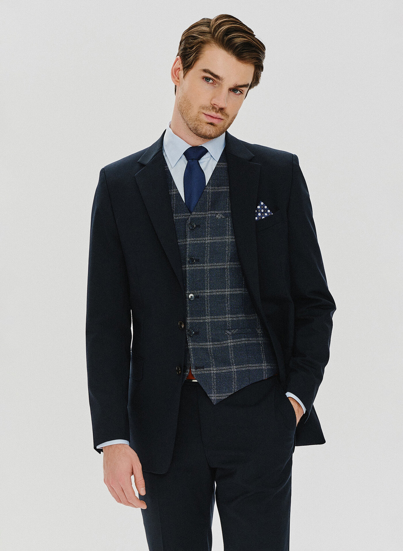 Gładka granatowa marynarka garniturowa - Pako Lorente