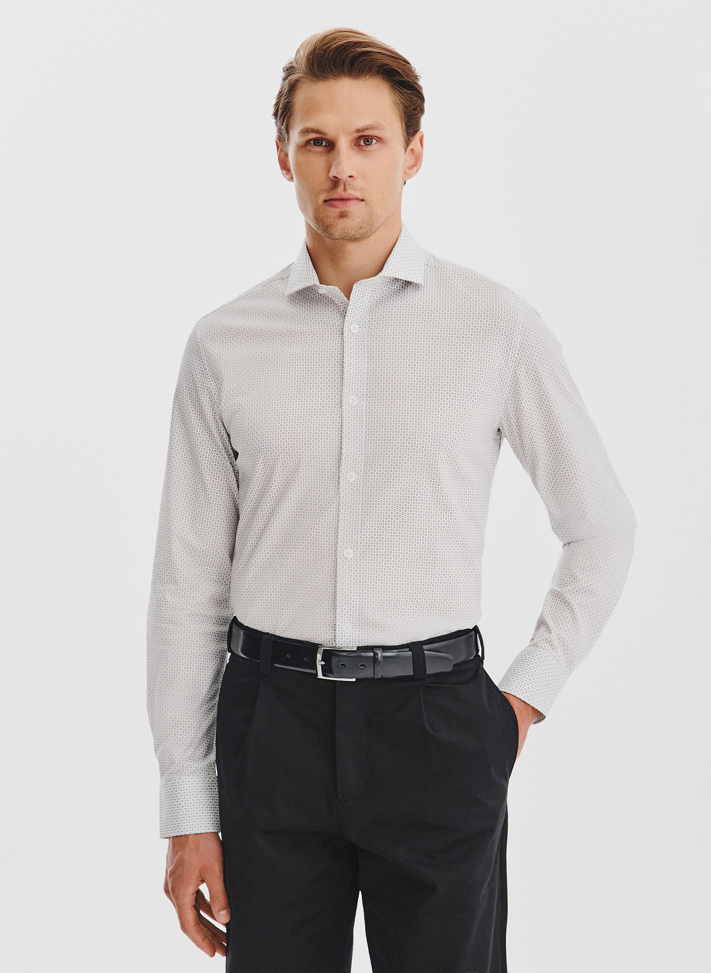 PAKO LORENTE - Biała koszula męska w mikrowzór - Pako Lorente