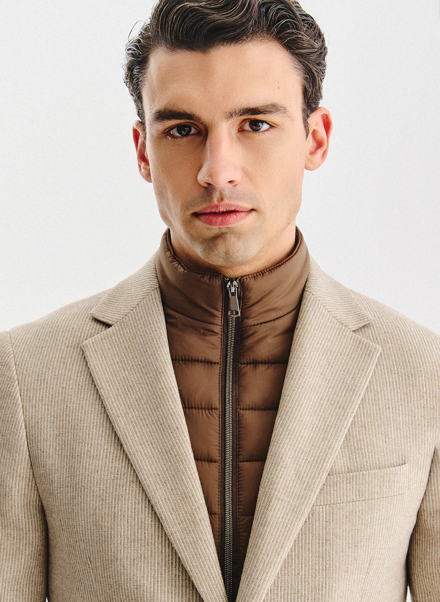 PAKO LORENTE - Beżowa marynarka męska z odpinaną stójką - Pako Lorente