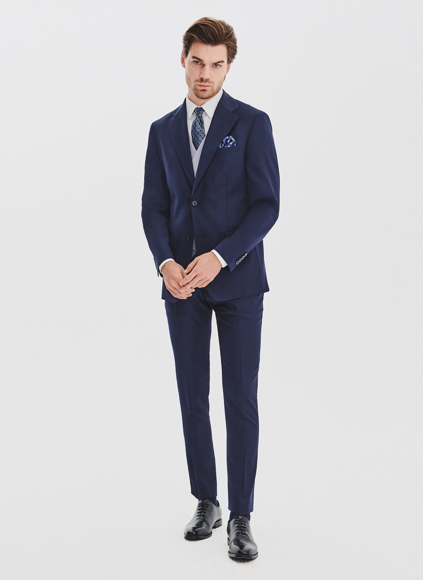 PAKO LORENTE - Granatowy garnitur męski z wełną - Pako Lorente