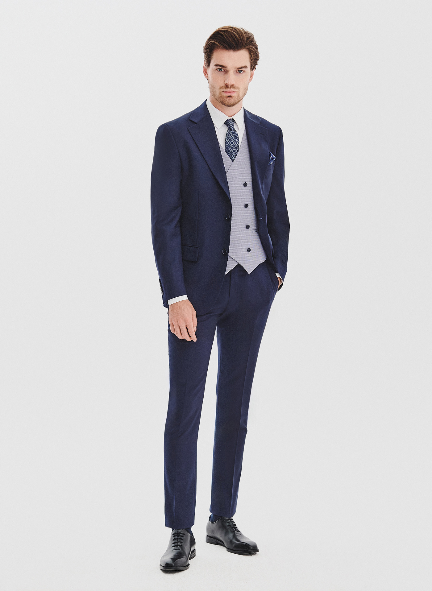 PAKO LORENTE - Granatowy garnitur męski z wełną - Pako Lorente