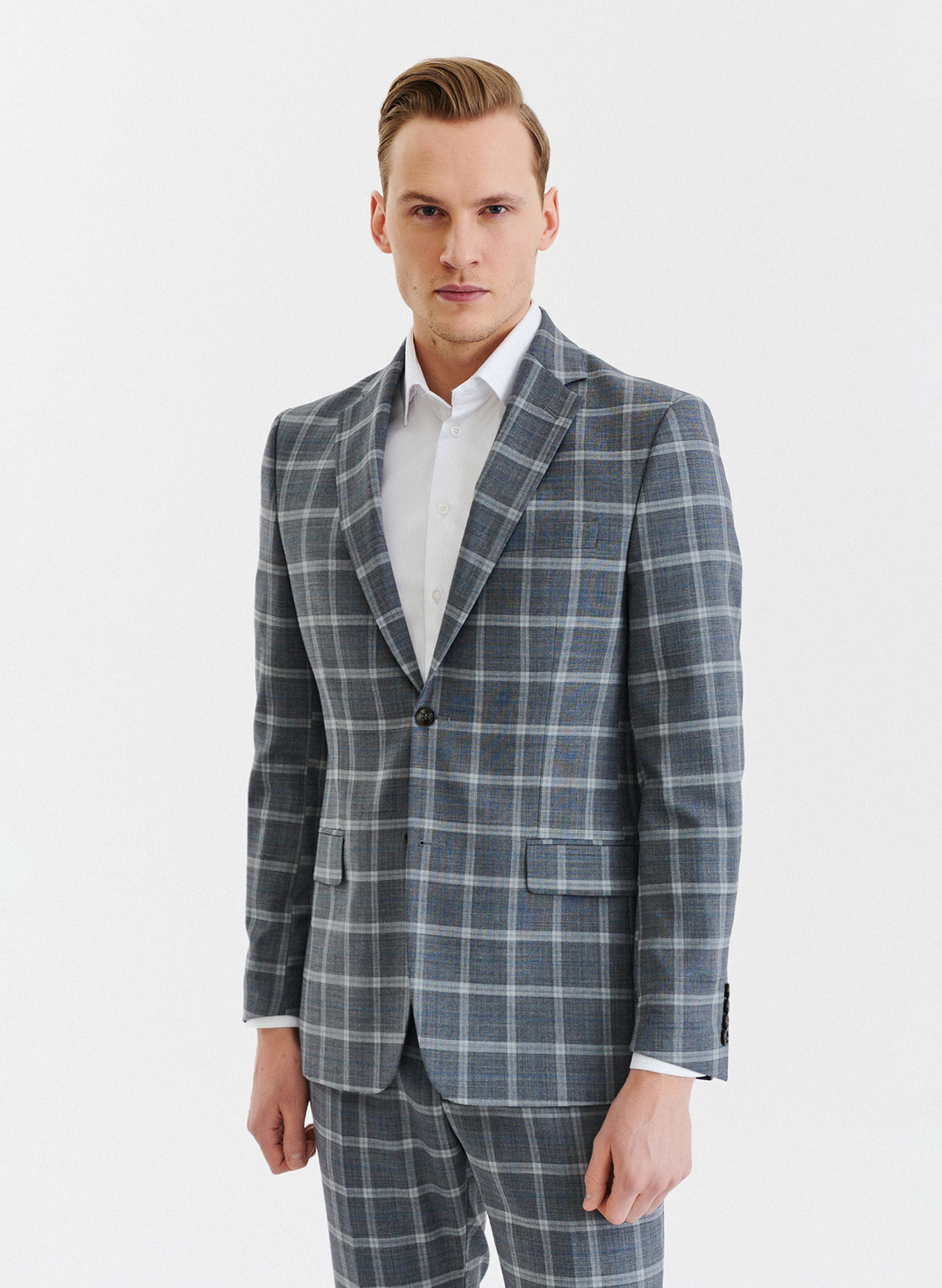 Szara marynarka garniturowa w kratę z wełną - Pako Lorente
