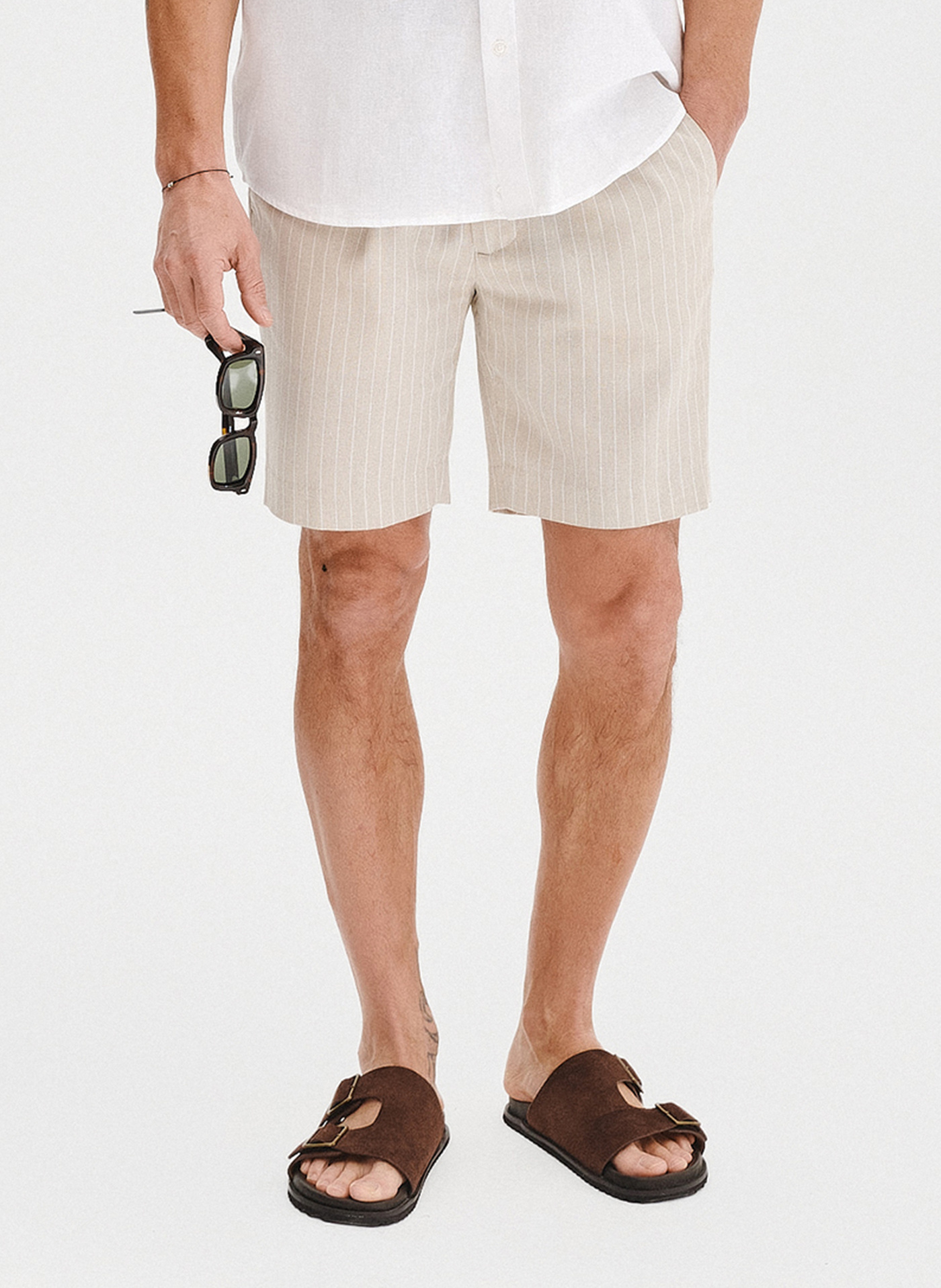 PAKO LORENTE - Szorty męskie w prążek z lnem - Pako Lorente