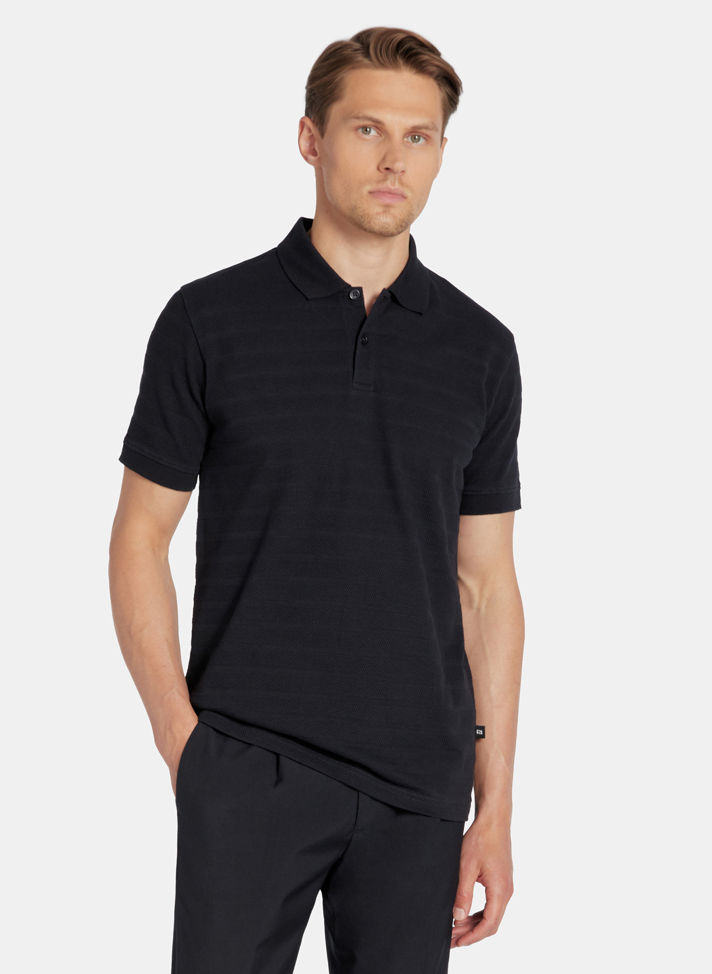 PAKO LORENTE - Granatowe bawełniane polo w prążki - Pako Lorente