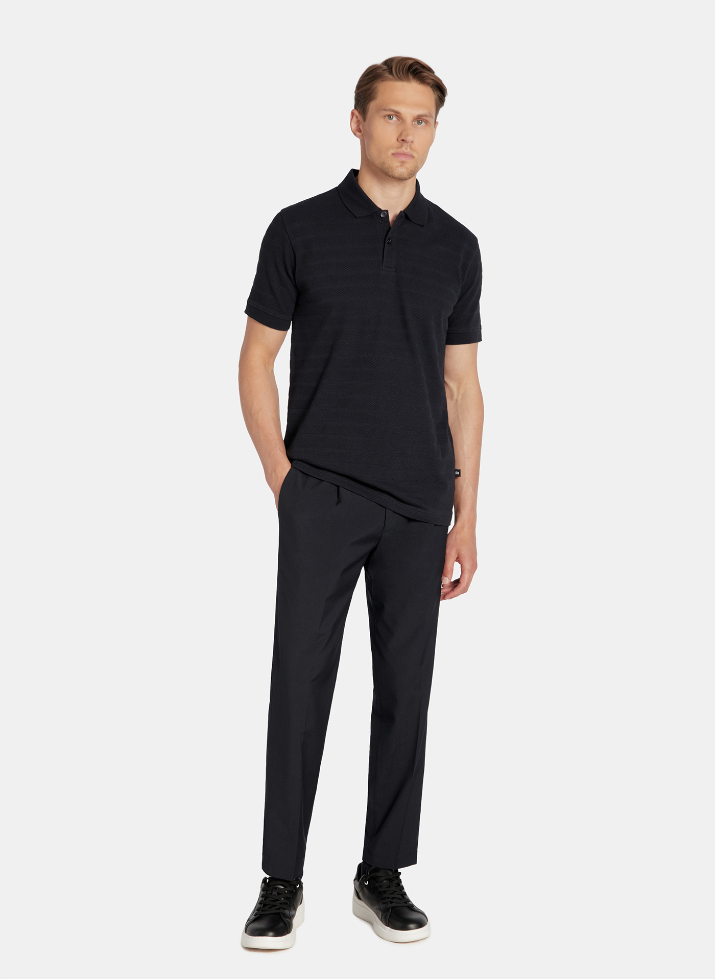 PAKO LORENTE - Granatowe bawełniane polo w prążki - Pako Lorente