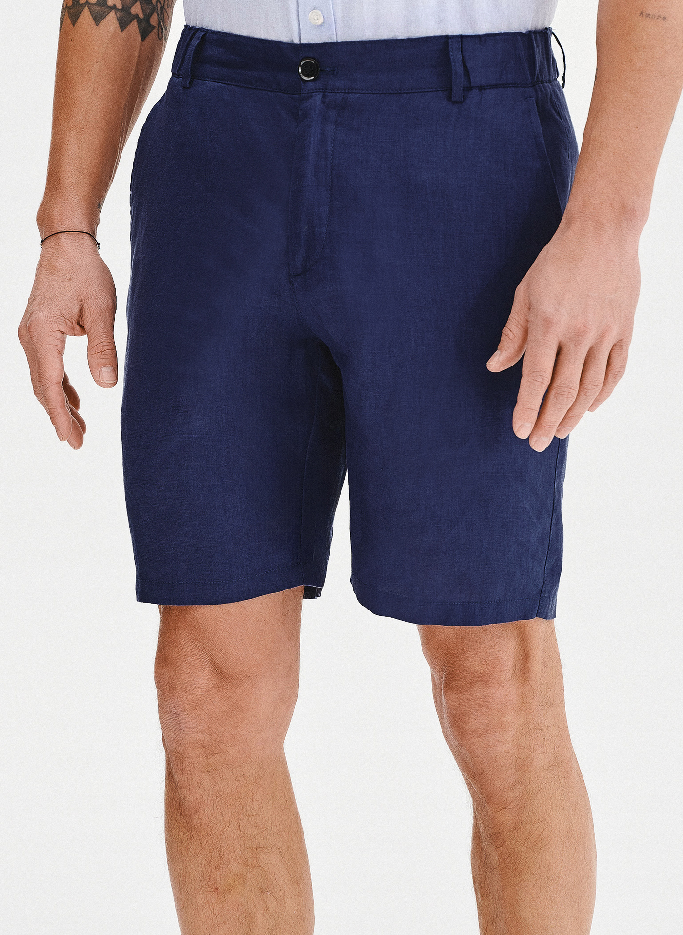 PAKO LORENTE - Lniane szorty męskie w kolorze granatowym - Pako Lorente