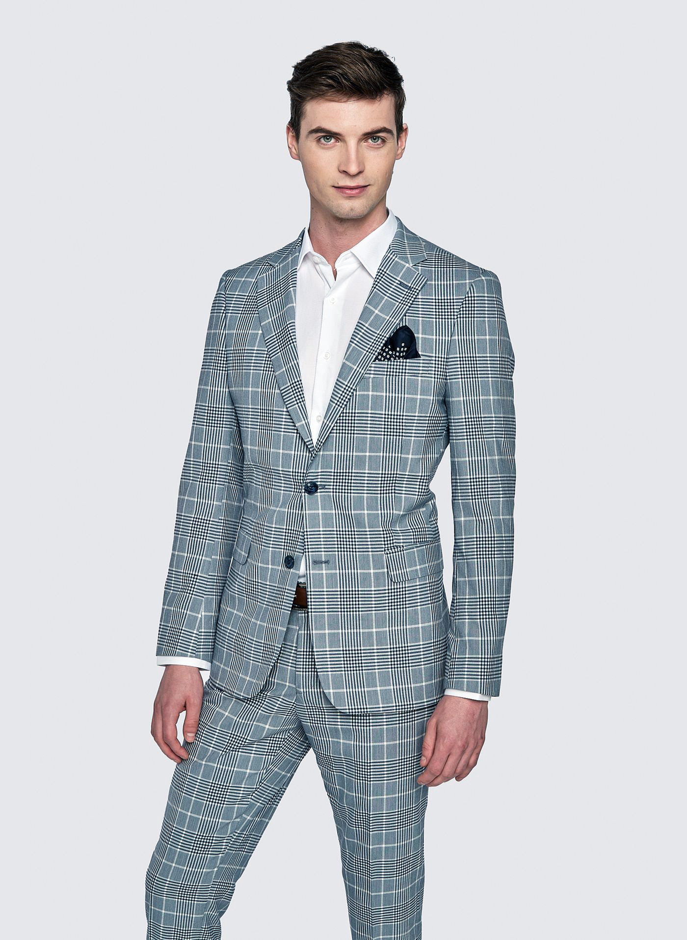 Niebieska marynarka garniturowa w kratę - Pako Lorente