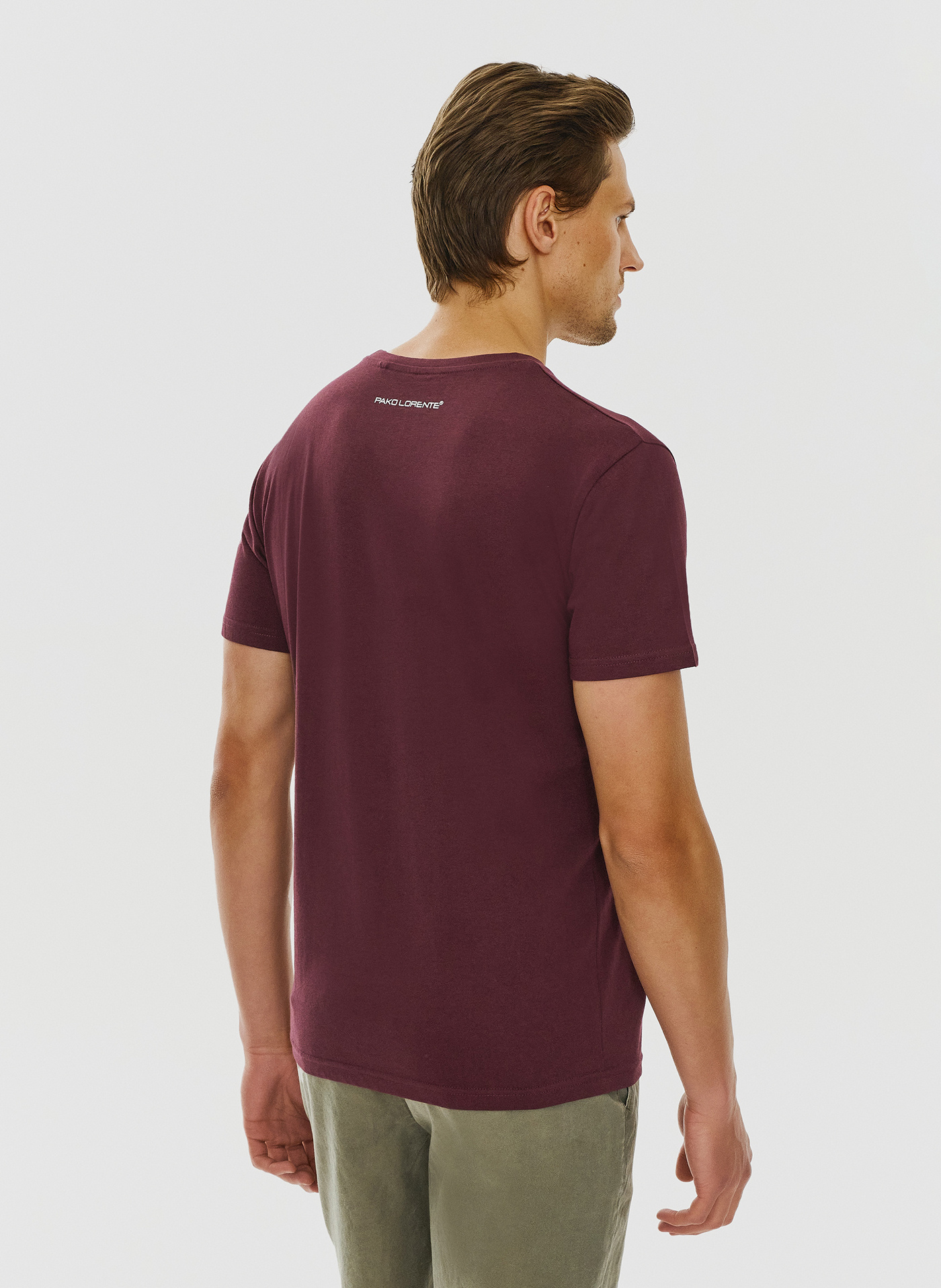 Bawełniany bordowy t-shirt z okrągłym dekoltem - Pako Lorente