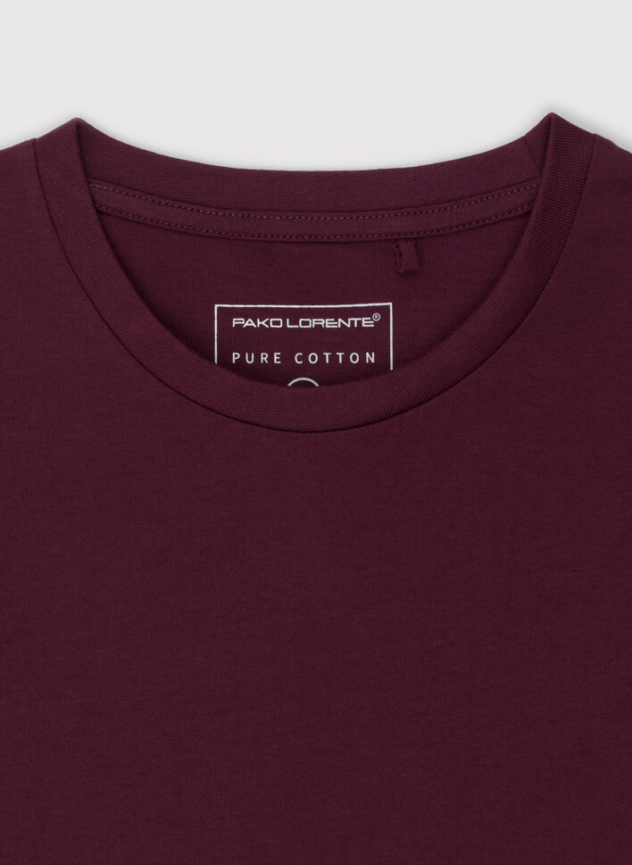 Bawełniany bordowy t-shirt z okrągłym dekoltem - Pako Lorente