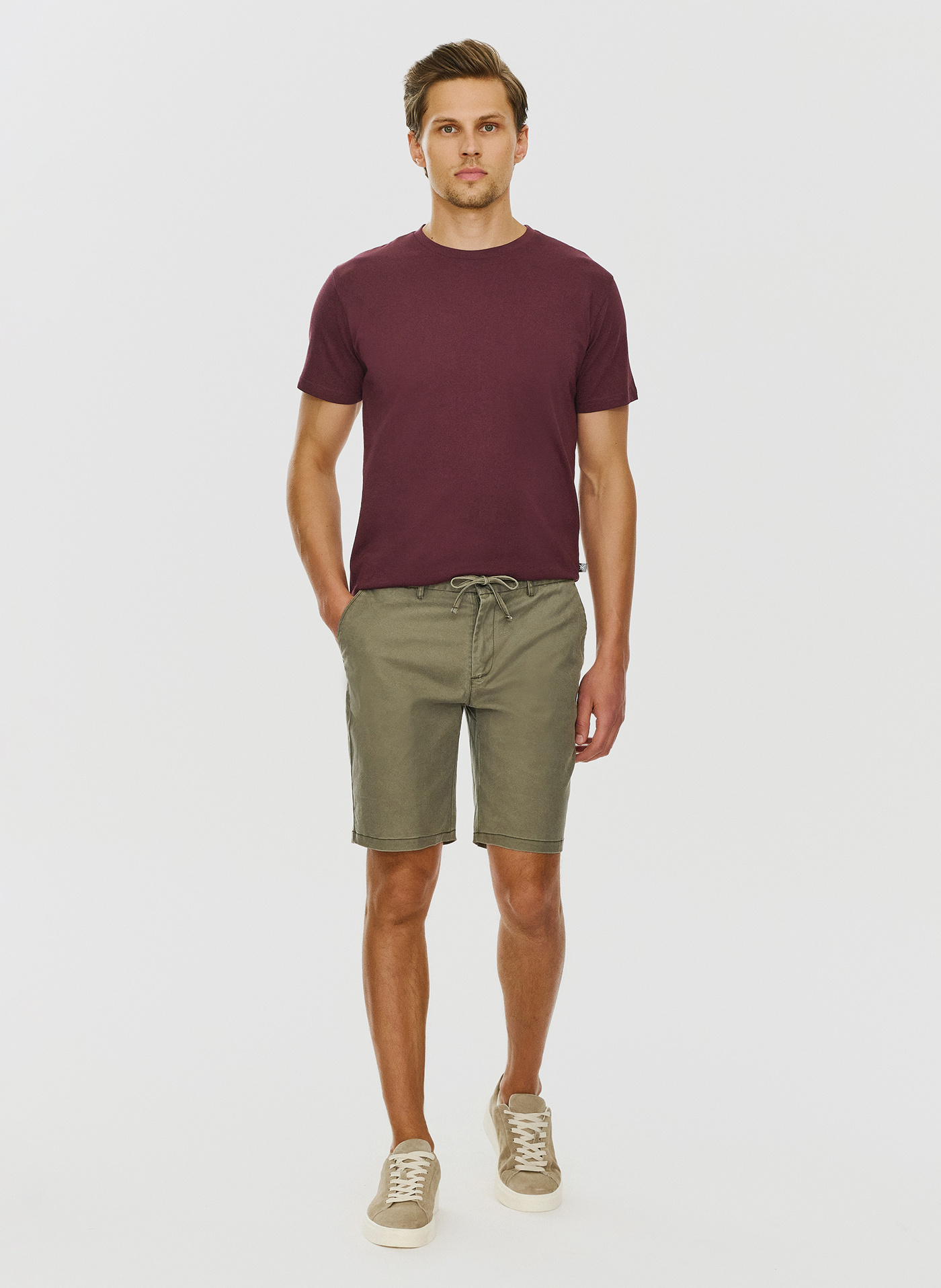 Bawełniany bordowy t-shirt z okrągłym dekoltem - Pako Lorente