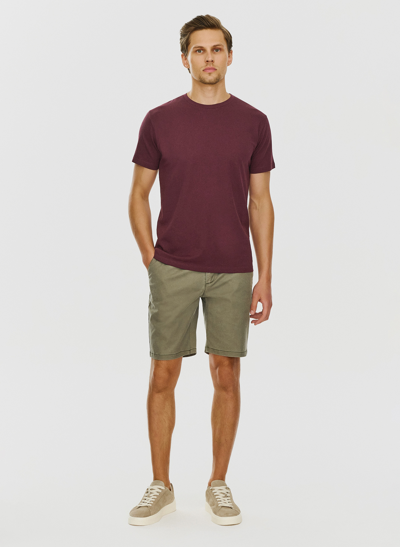 Bawełniany bordowy t-shirt z okrągłym dekoltem - Pako Lorente