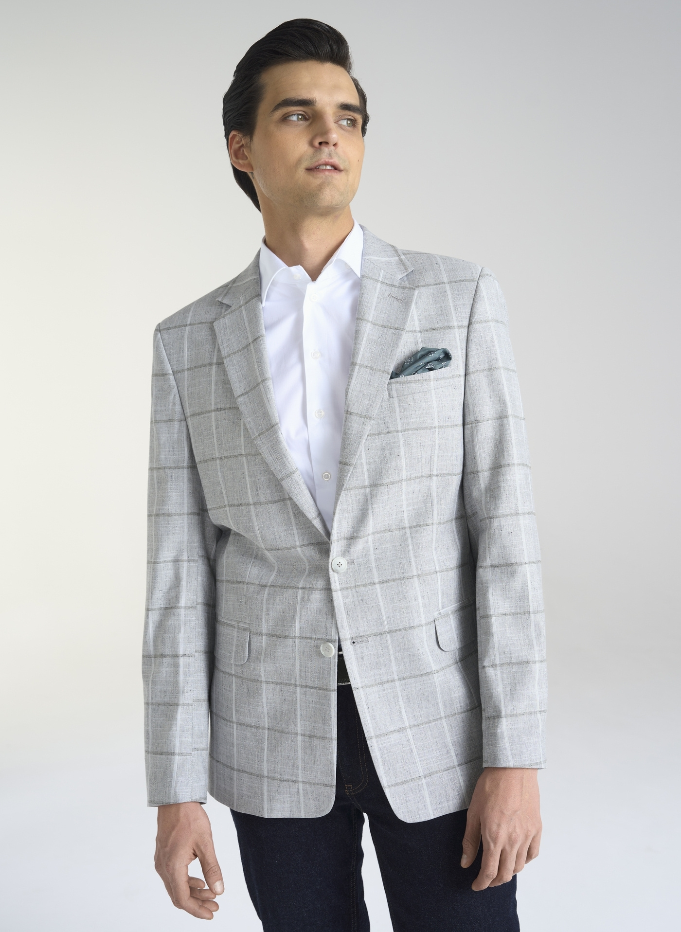 Jasnoszara marynarka męska w kratkę - Pako Lorente