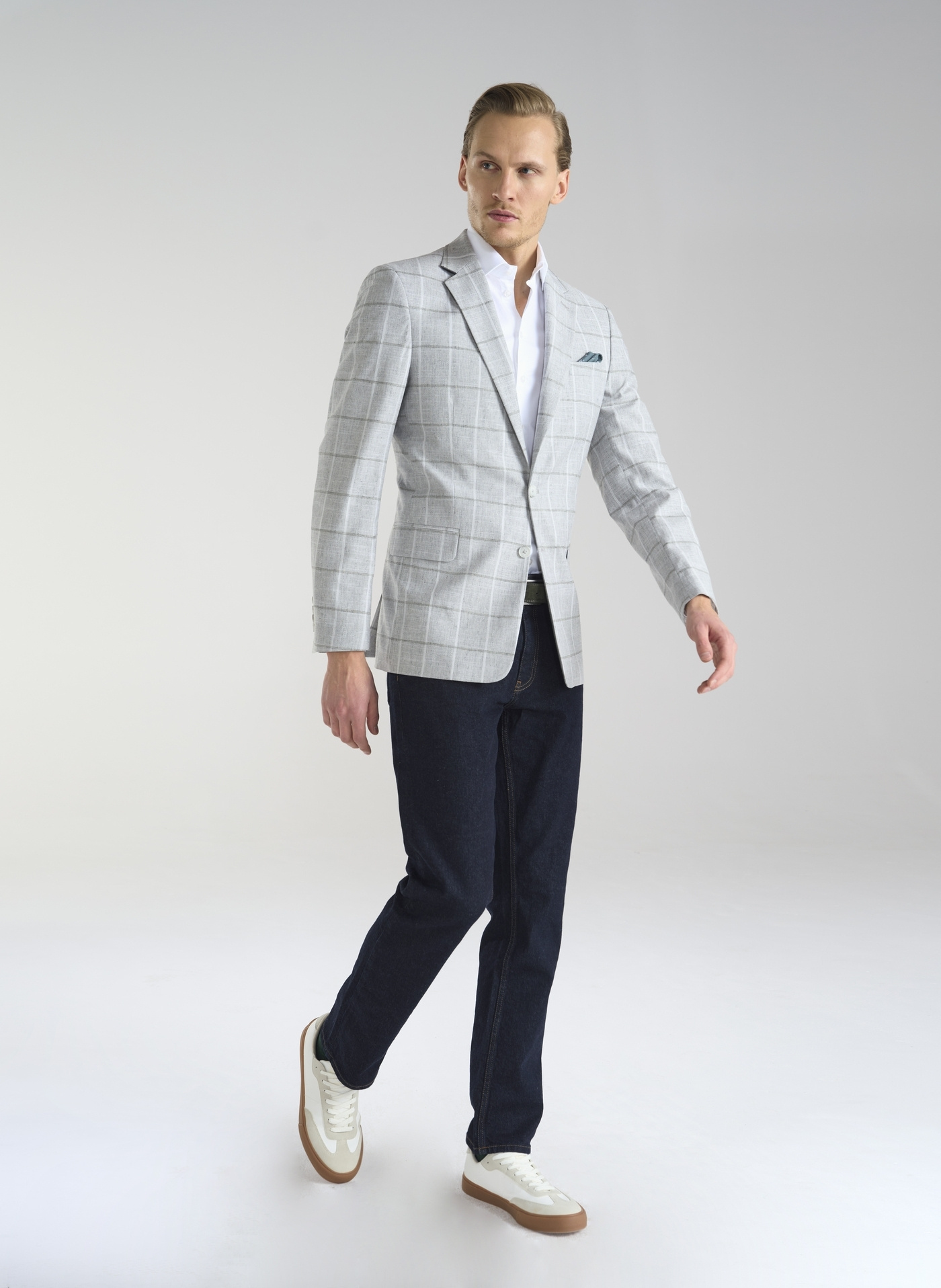 Jasnoszara marynarka męska w kratkę - Pako Lorente