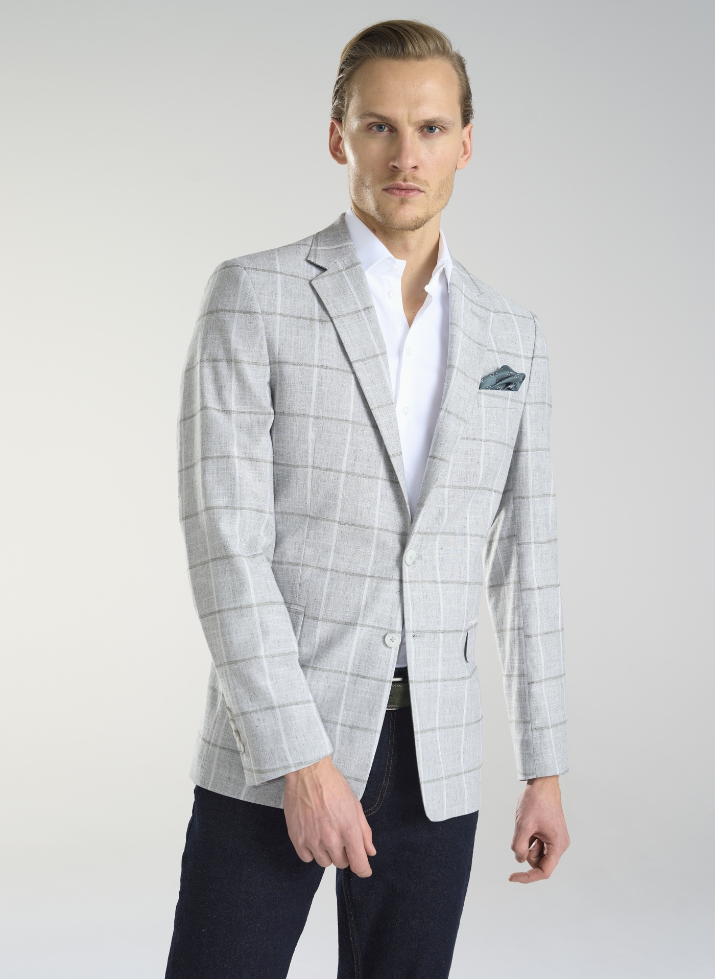 Jasnoszara marynarka męska w kratkę - Pako Lorente