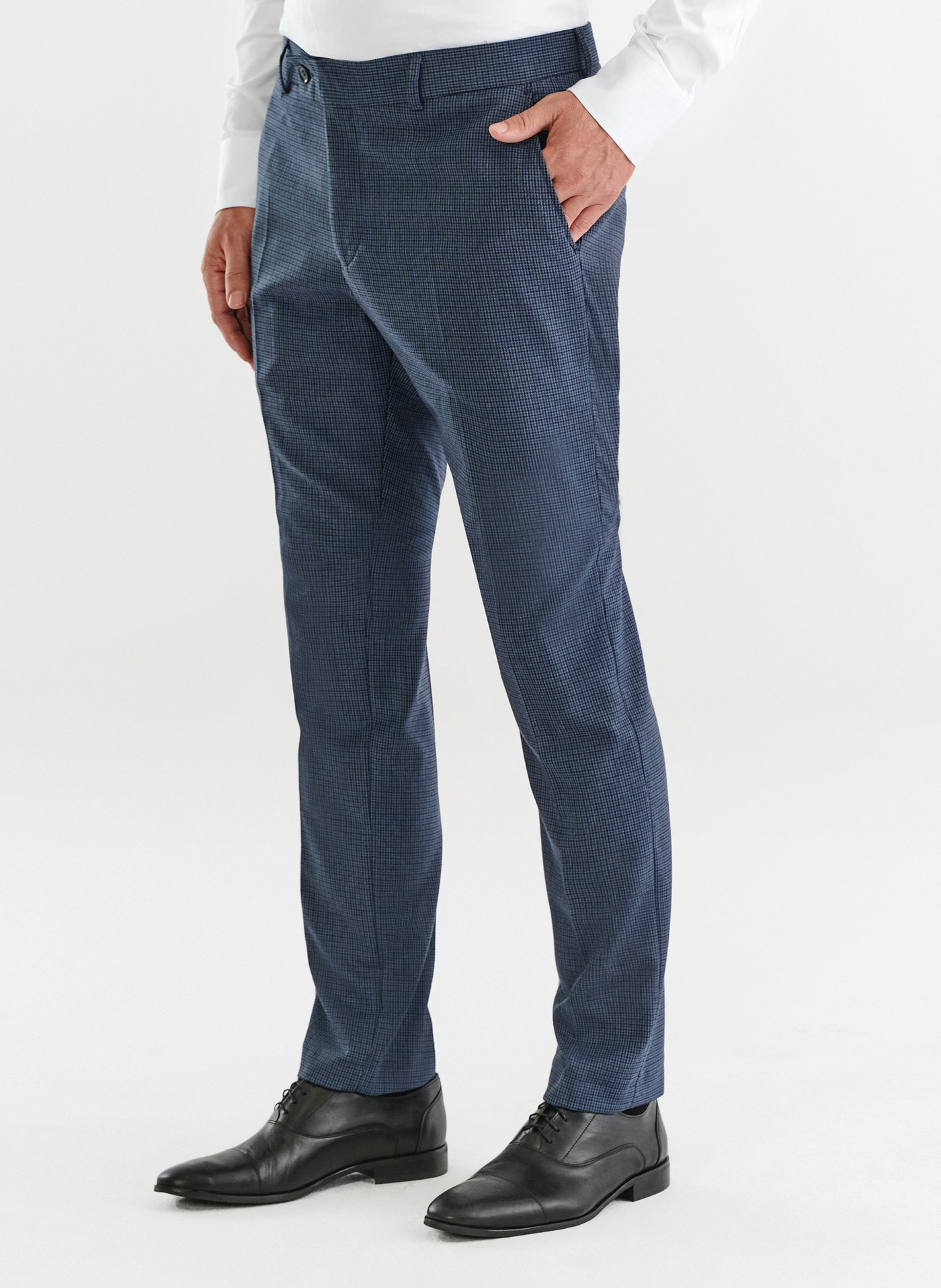 Granatowe spodnie garniturowe w pepitkę - Pako Lorente