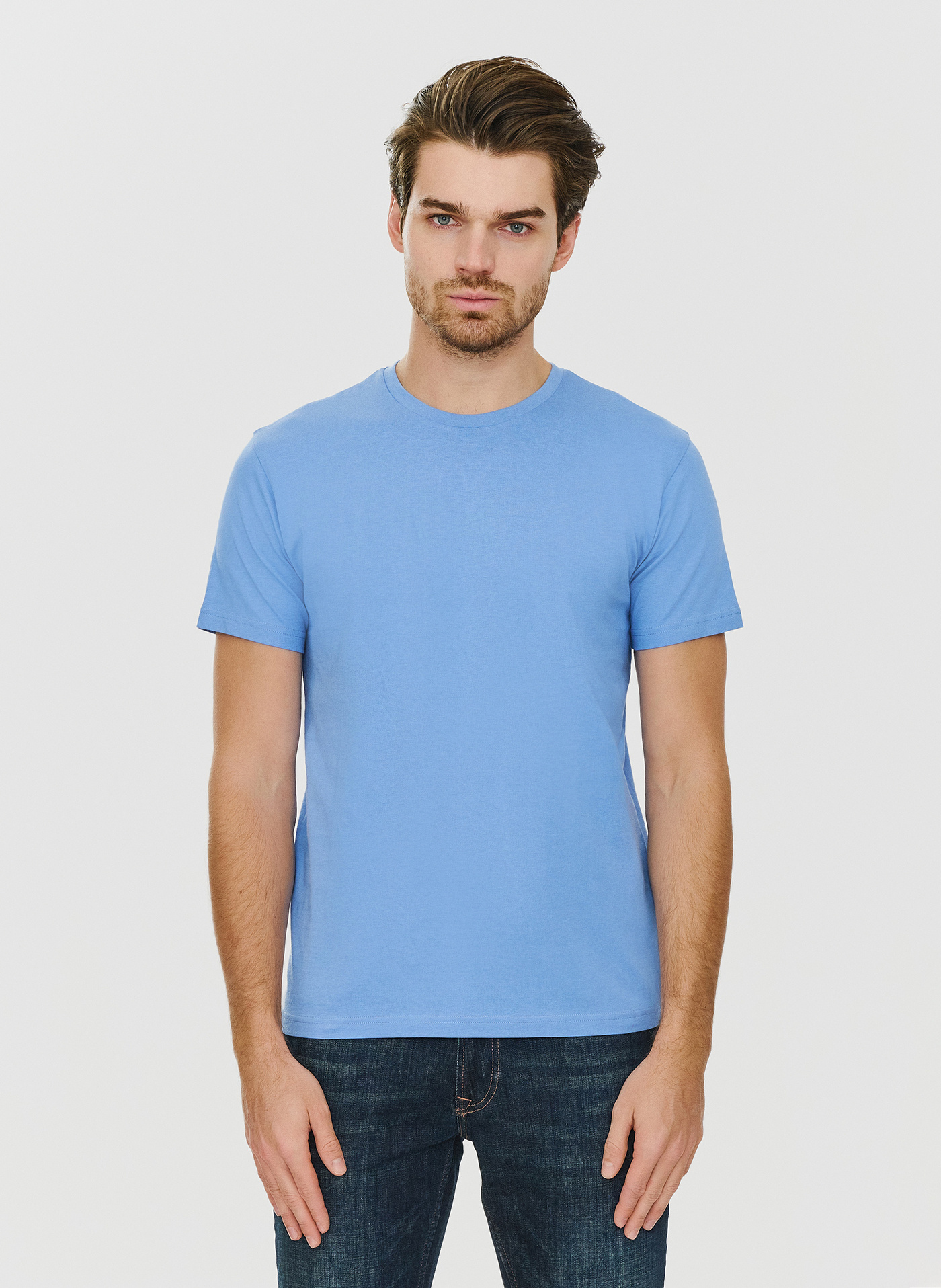 Bawełniany niebieski t-shirt z okrągłym dekoltem - Pako Lorente