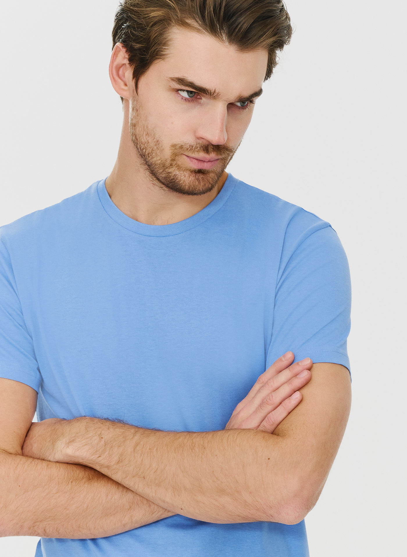 Bawełniany niebieski t-shirt z okrągłym dekoltem - Pako Lorente
