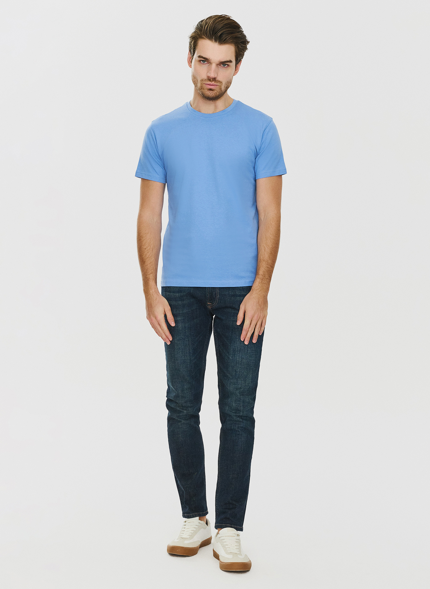 Bawełniany niebieski t-shirt z okrągłym dekoltem - Pako Lorente