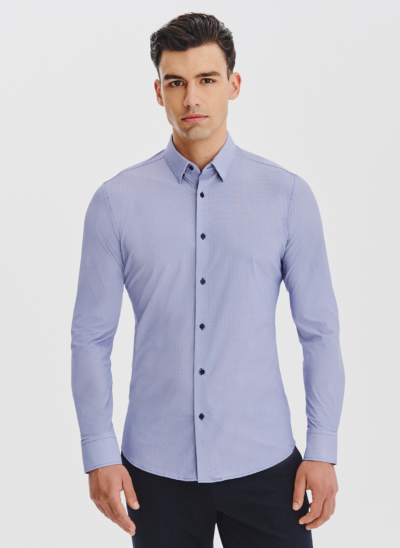 Granatowa dzianinowa koszula w pepitkę - Pako Lorente