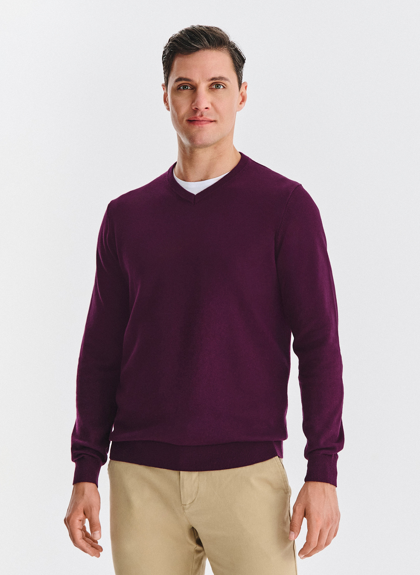 Fioletowy bawełniany sweter v-neck - Pako Lorente