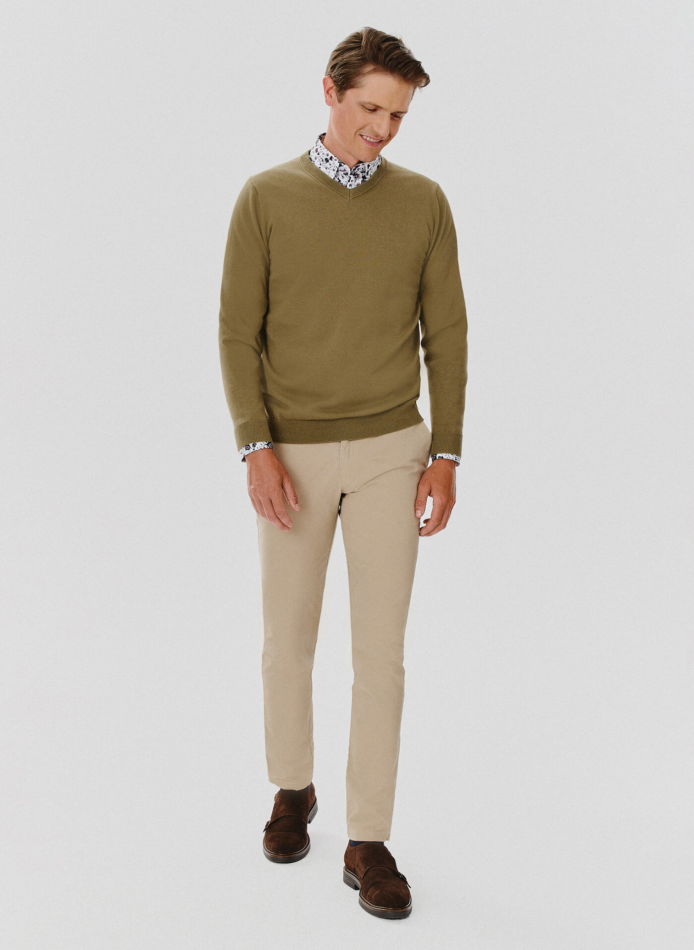 Zielony męski sweter w serek - Pako Lorente