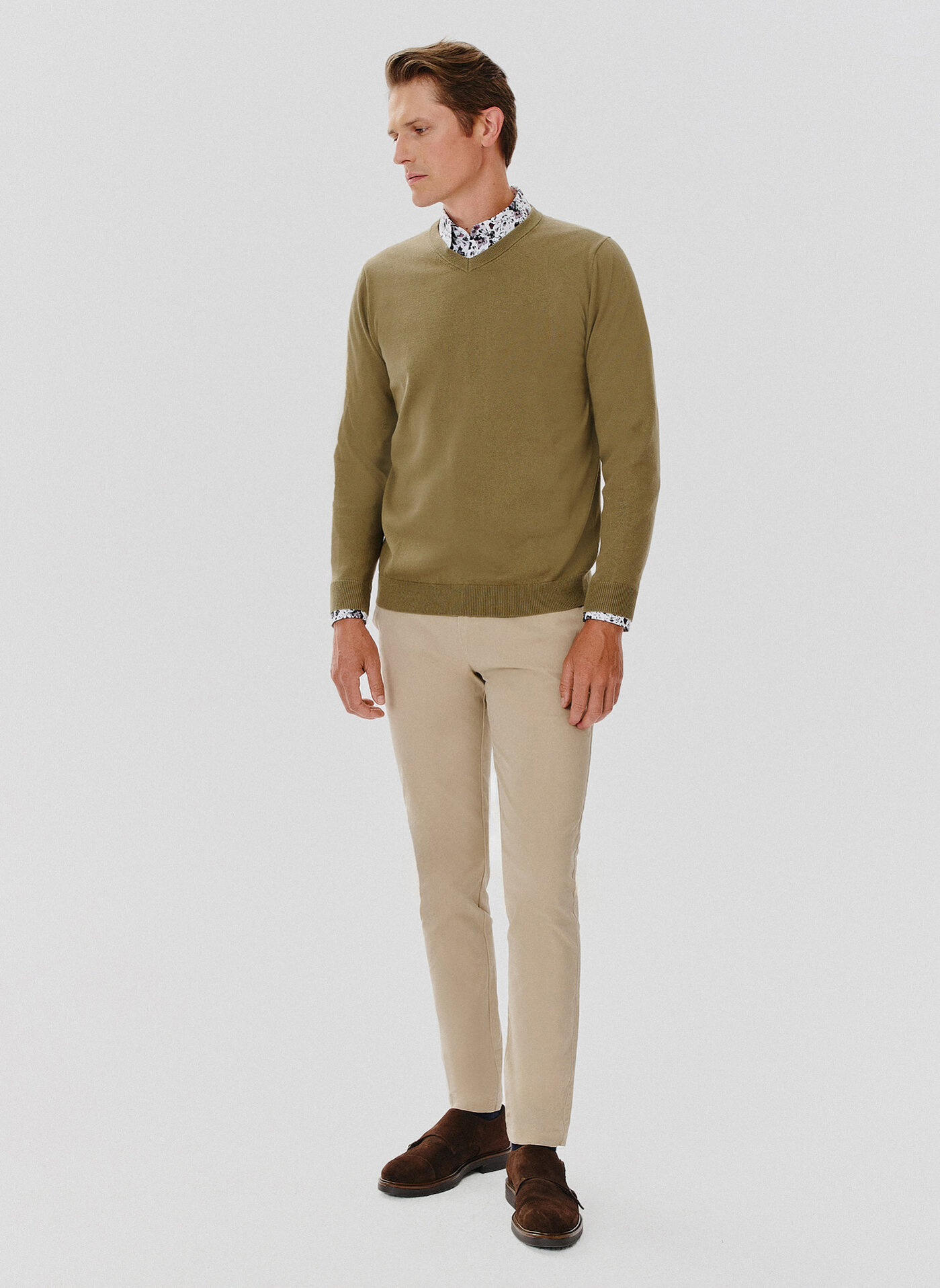 Zielony męski sweter w serek - Pako Lorente