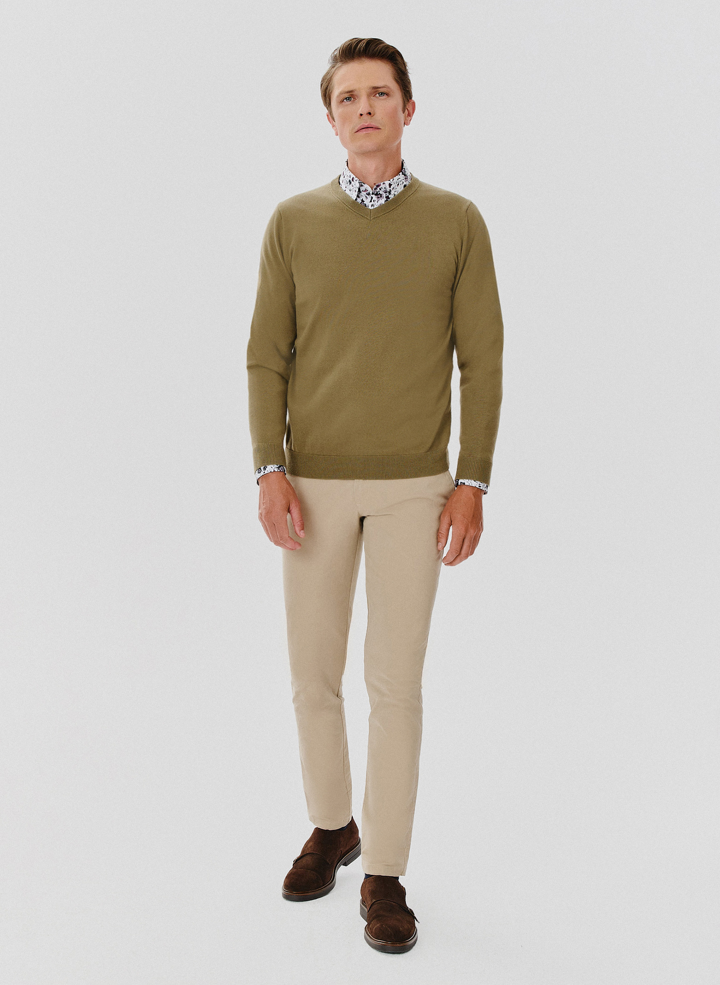 Zielony męski sweter w serek - Pako Lorente