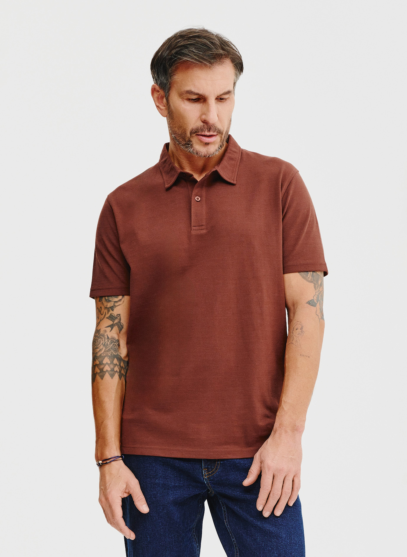 Męski t-shirt polo w kolorze brązowym - Pako Lorente