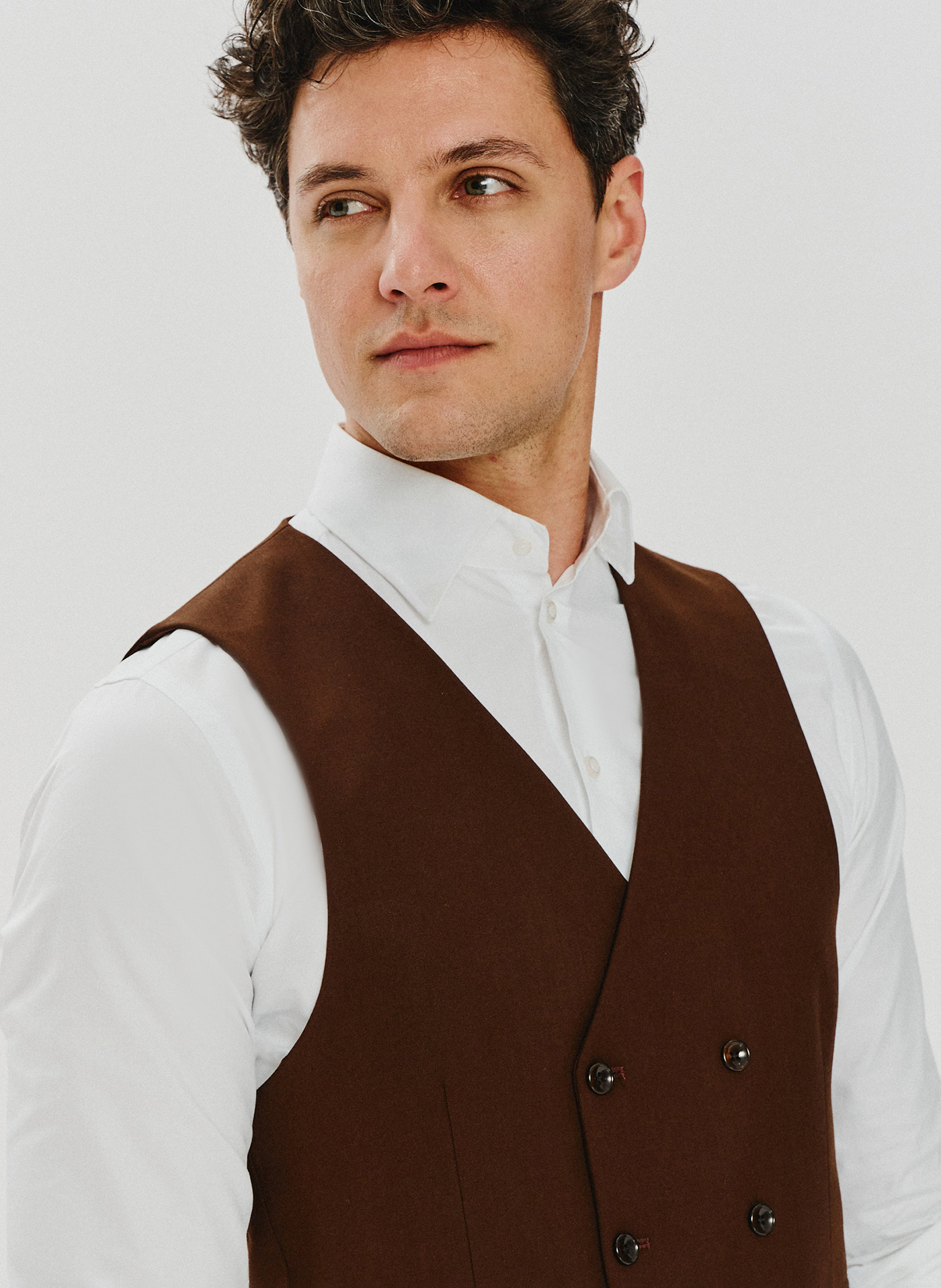 Brązowa dwurzędowa kamizelka męska - Pako Lorente