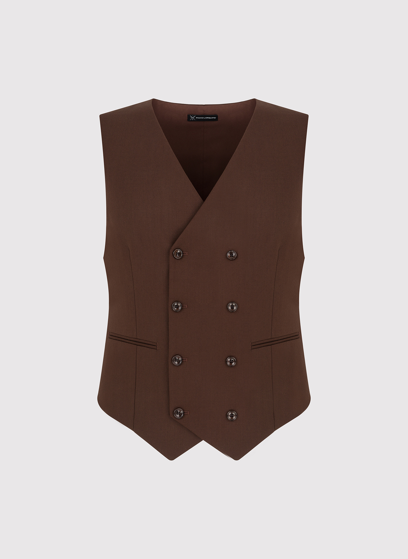 Brązowa dwurzędowa kamizelka męska - Pako Lorente