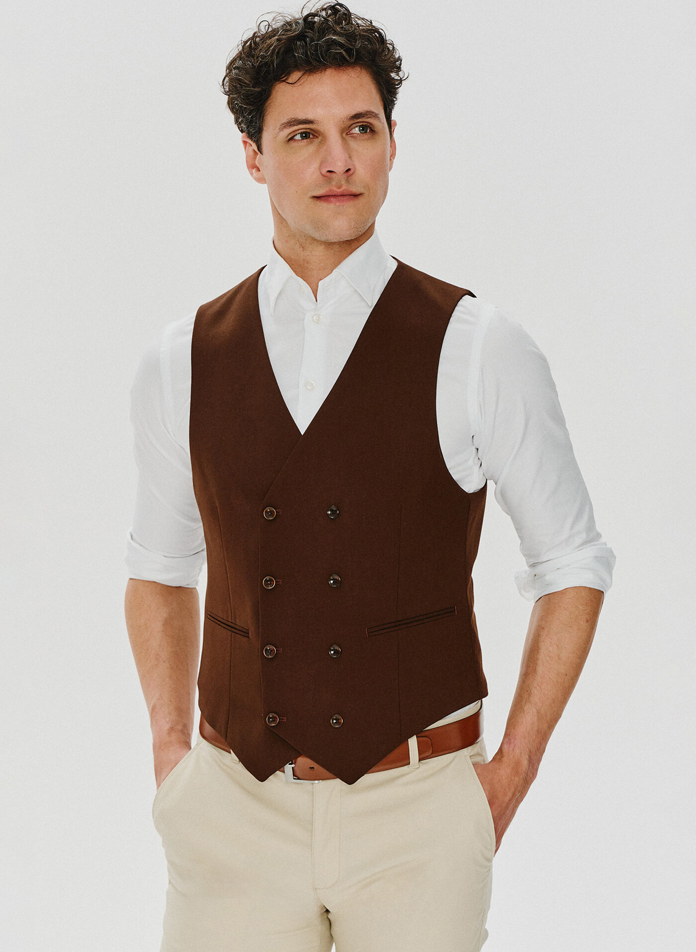 Brązowa dwurzędowa kamizelka męska - Pako Lorente