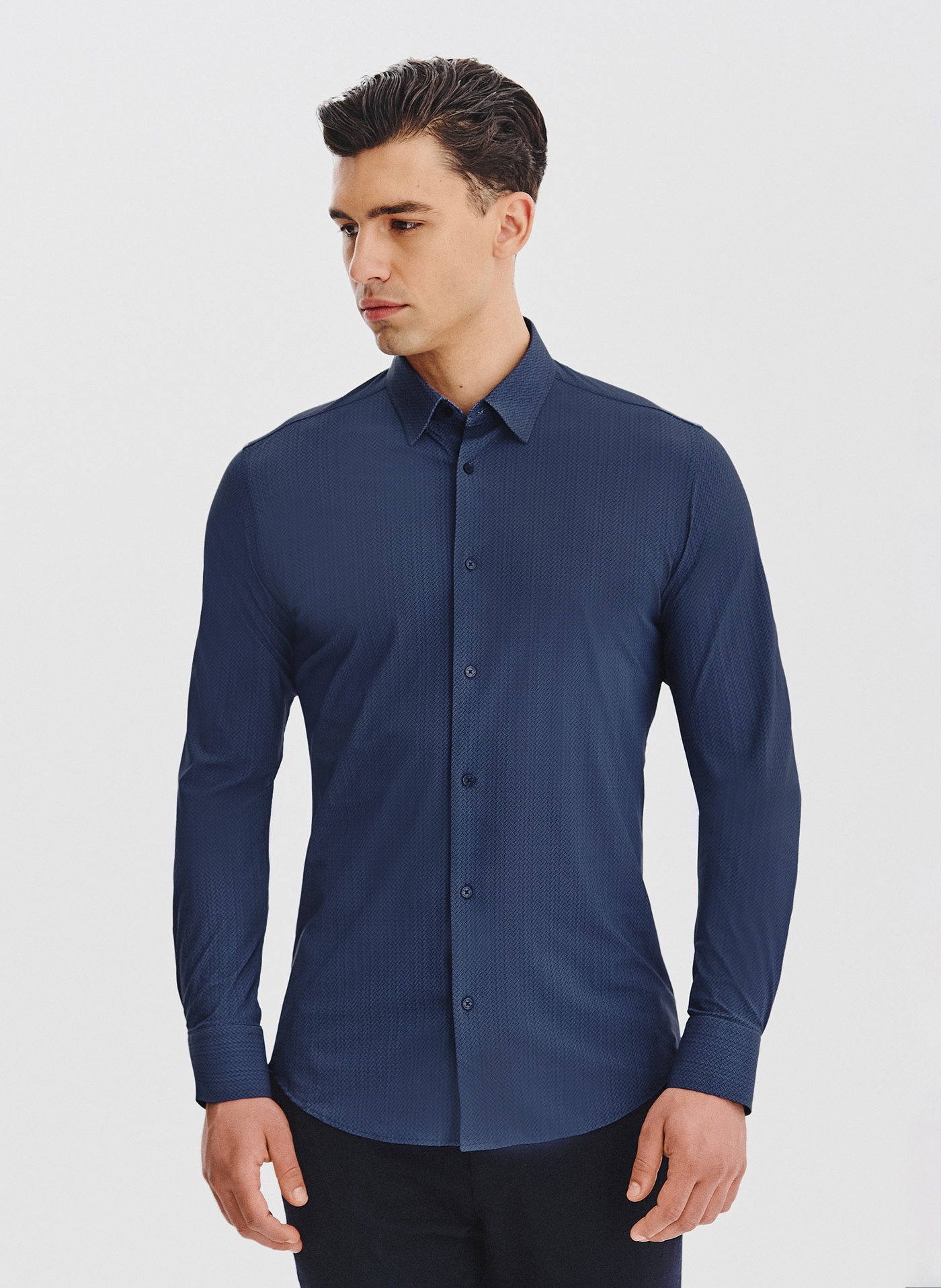 Granatowa dzianinowa koszula w jodełkę - Pako Lorente