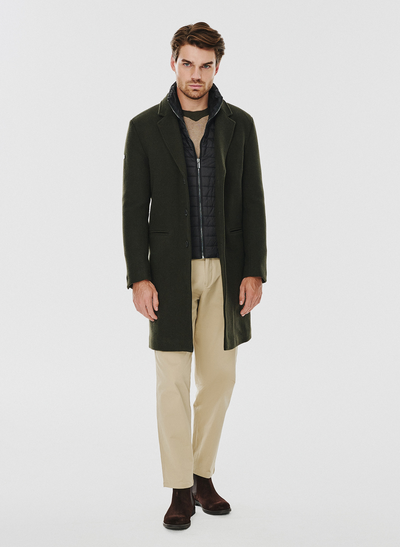 Wełniany płaszcz męski w kolorze zielonym - Pako Lorente