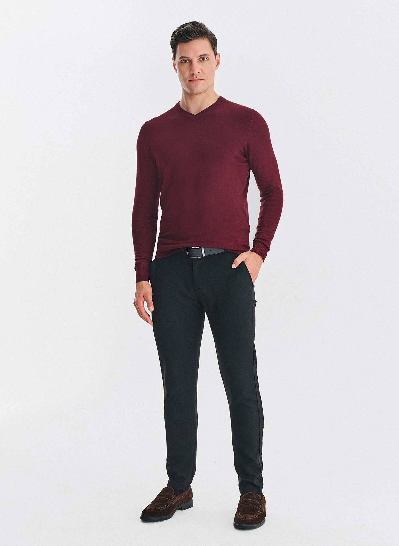 PAKO LORENTE - Bordowy sweter męski v-neck - Pako Lorente