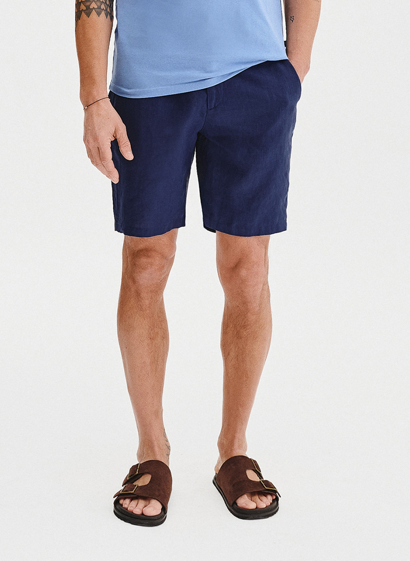PAKO LORENTE - Lniane szorty męskie w kolorze granatowym - Pako Lorente