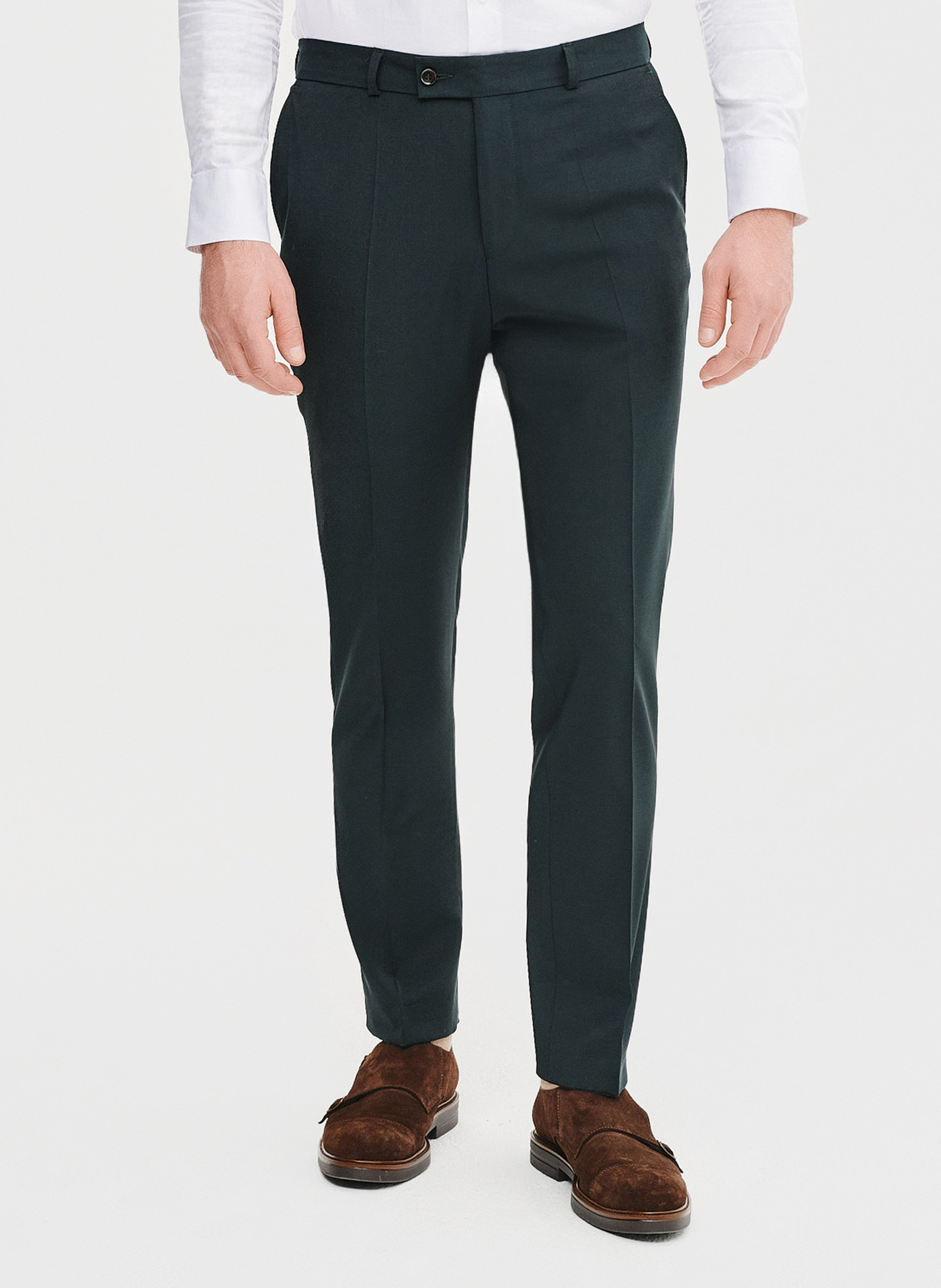 Wełniane spodnie garniturowe w kolorze zielonym - Pako Lorente