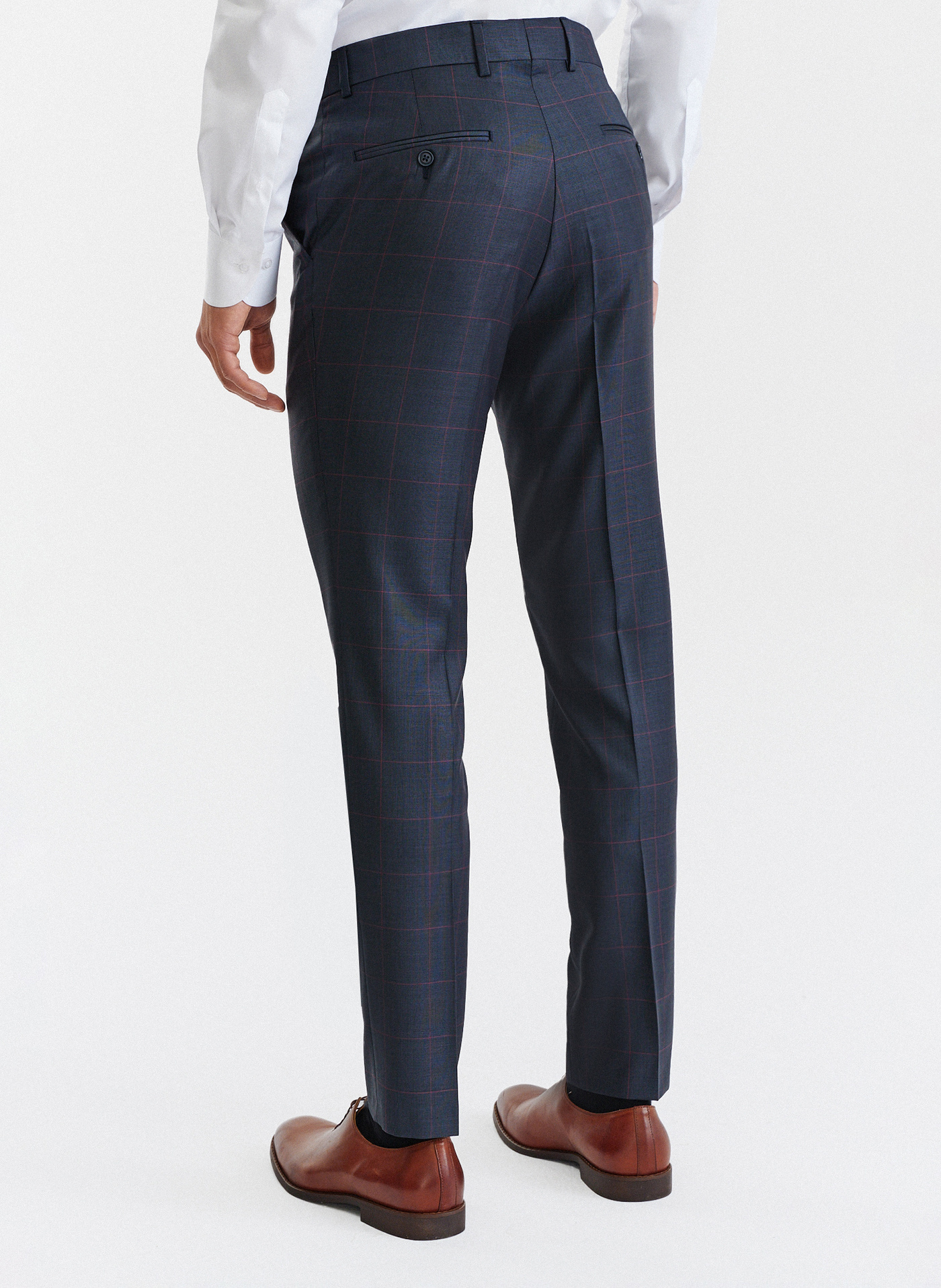 Granatowe spodnie garniturowe w bordową kratę Windowpane - Pako Lorente