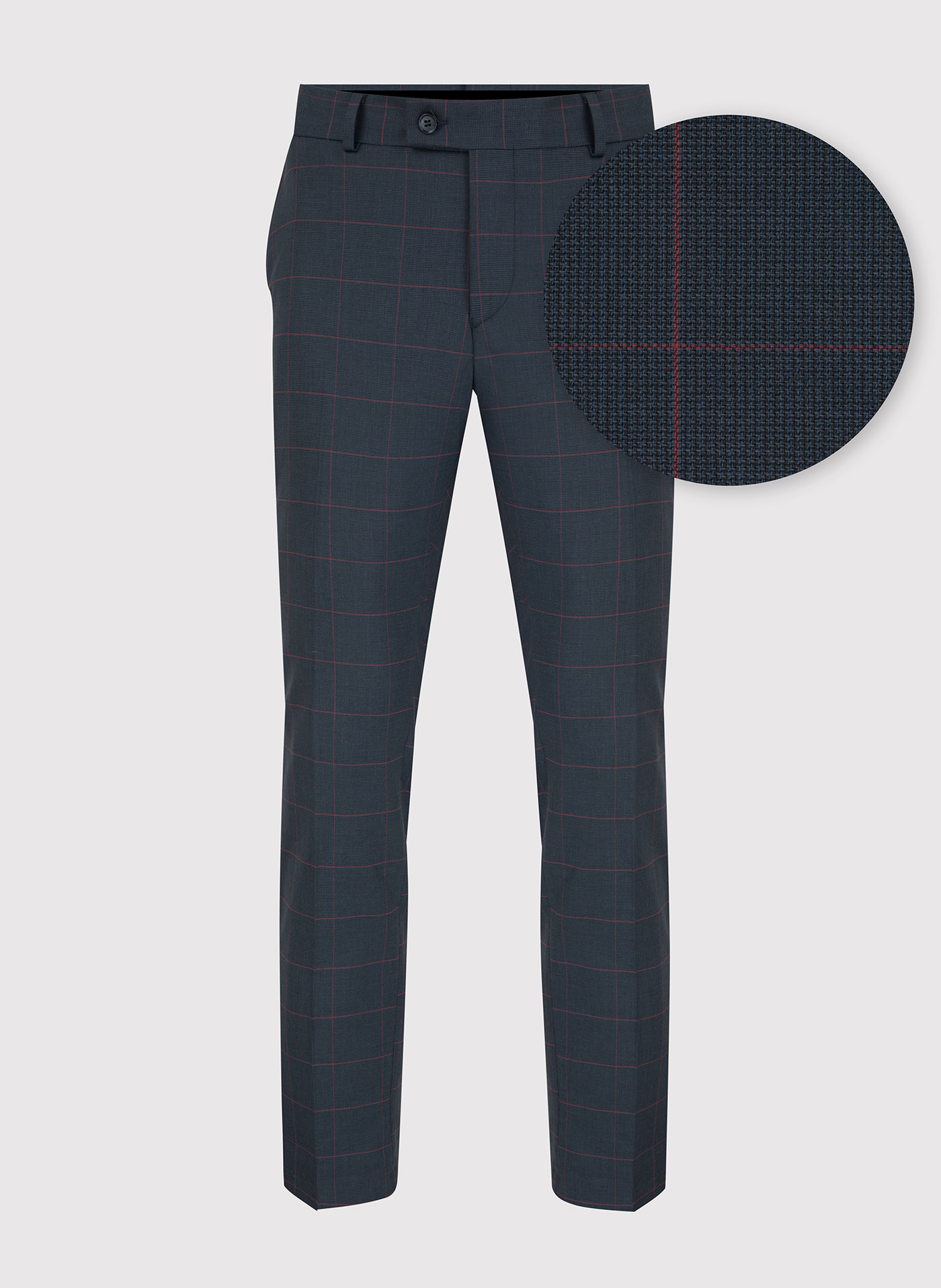 Granatowe spodnie garniturowe w bordową kratę Windowpane - Pako Lorente