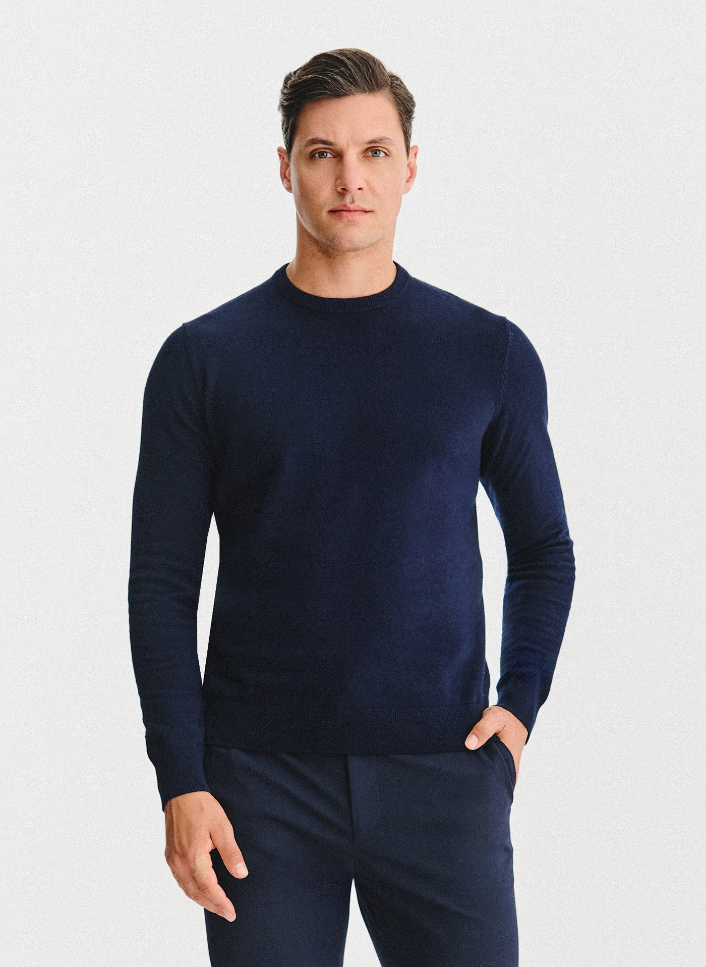 Granatowy bawełniany sweter z kaszmirem - Pako Lorente