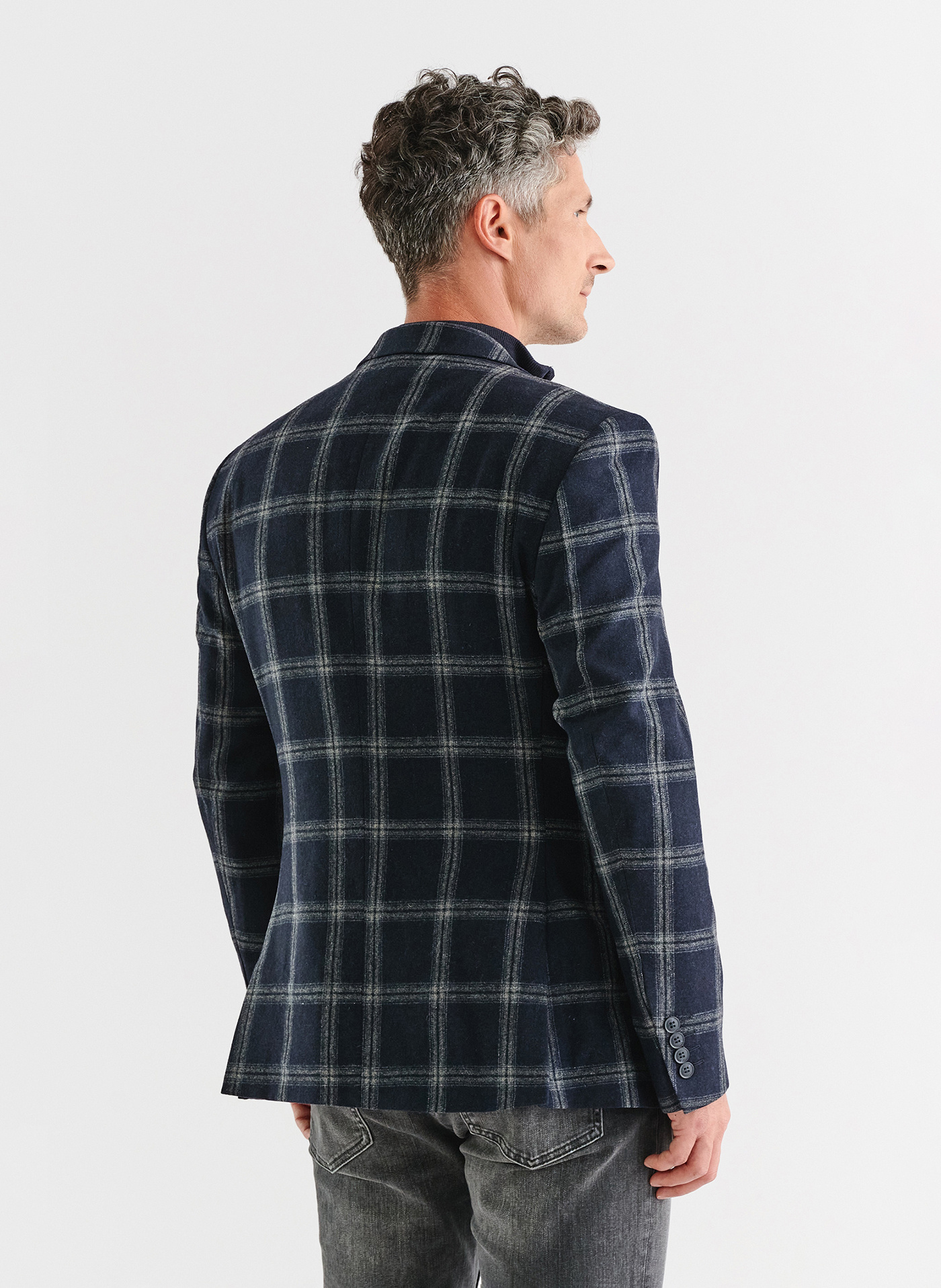 Granatowa marynarka casual w jasną kratkę - Pako Lorente