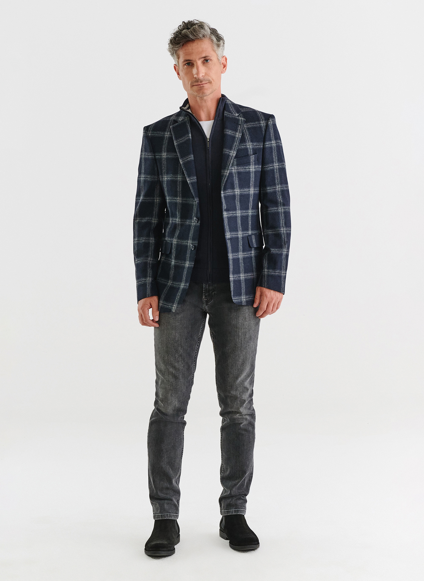 Granatowa marynarka casual w jasną kratkę - Pako Lorente