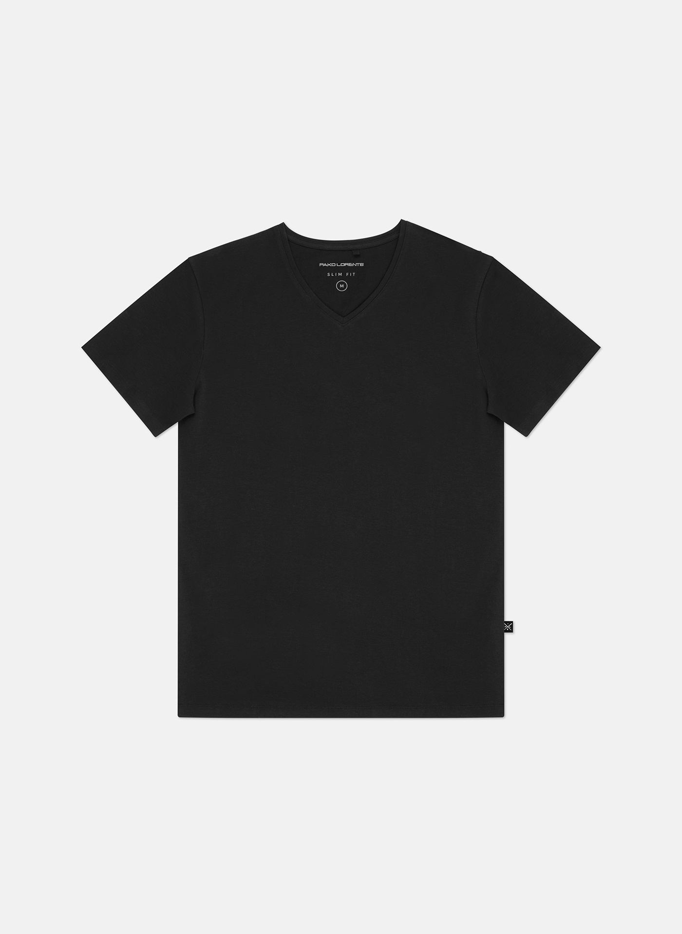 Czarny gładki t-shirt v-neck - Pako Lorente