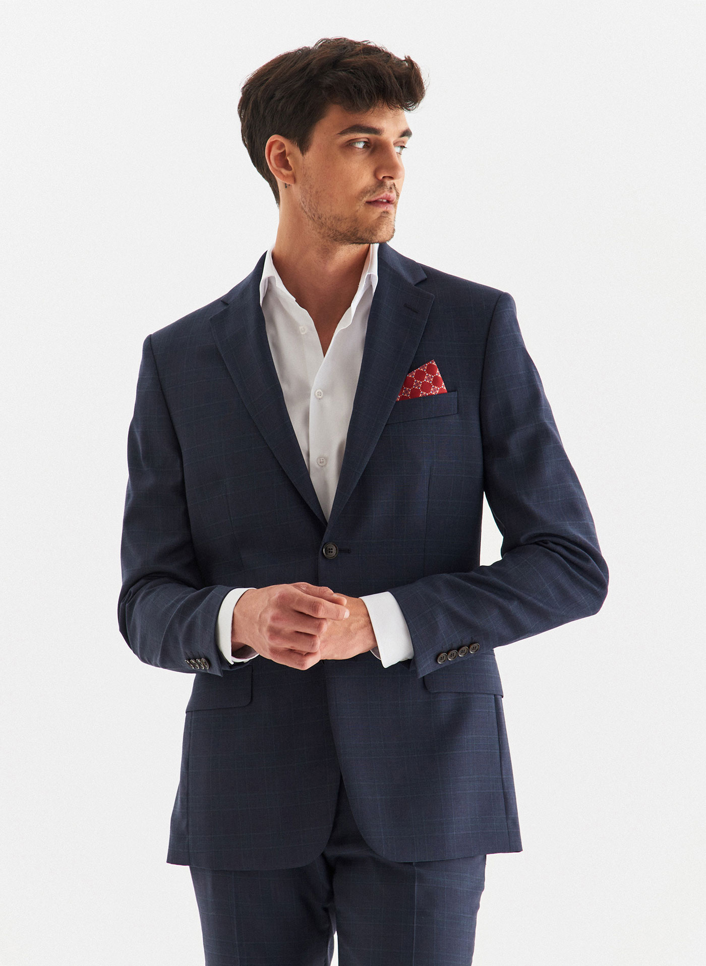 Granatowa marynarka garniturowa w kratę - Pako Lorente