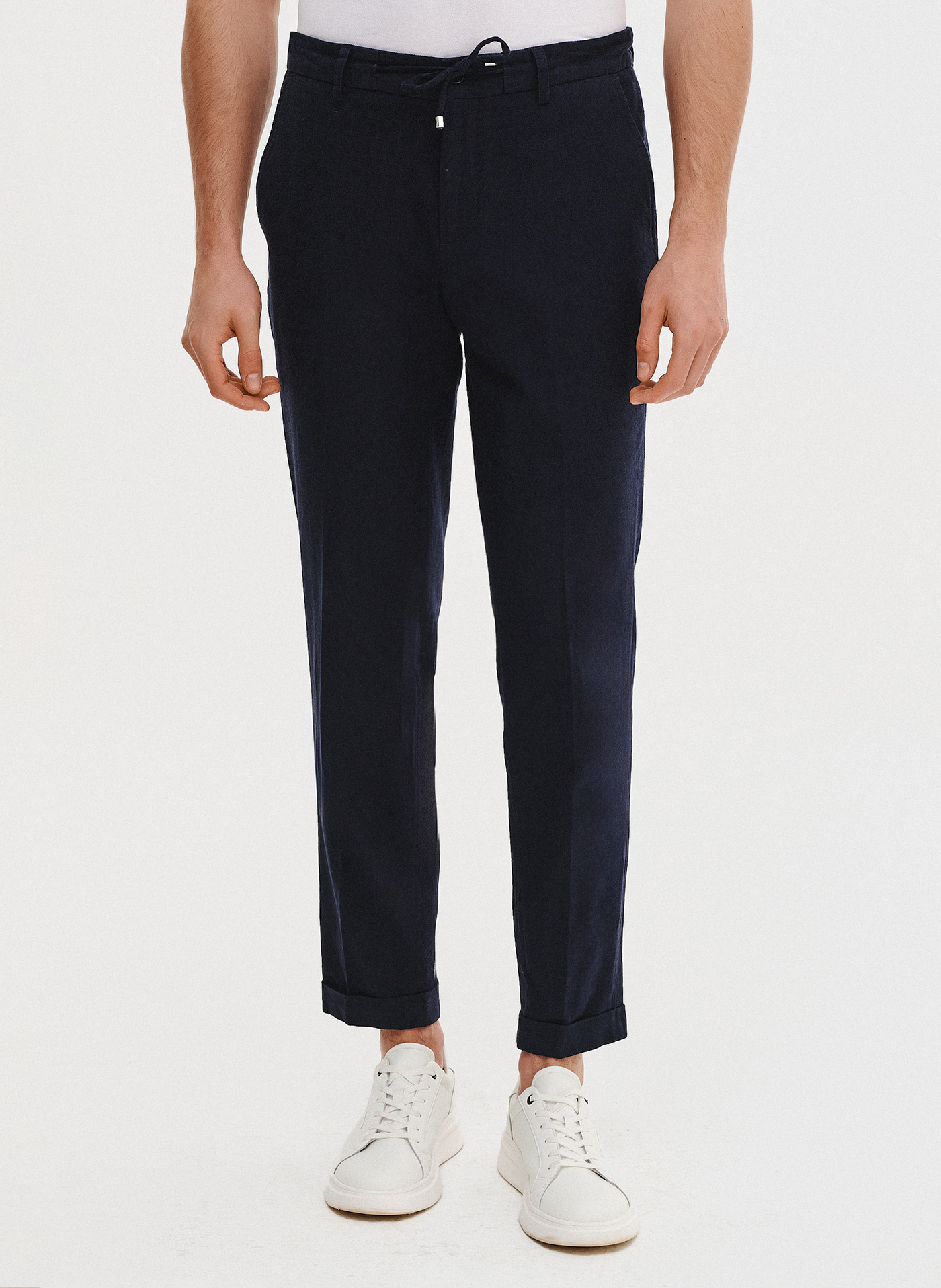 PAKO LORENTE - Granatowe spodnie męskie z lnem - Pako Lorente