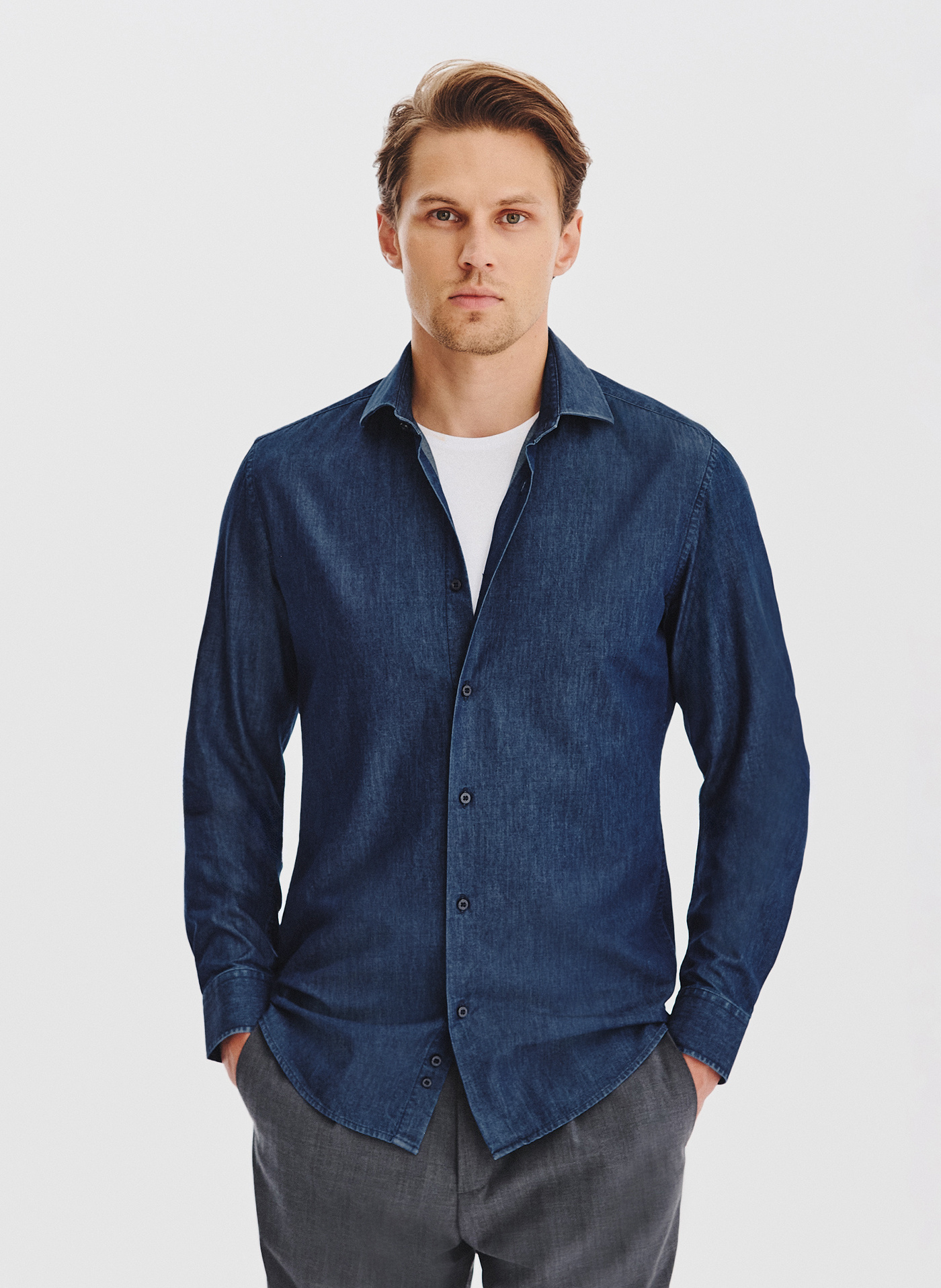 PAKO LORENTE - Granatowa koszula jeansowa - Pako Lorente