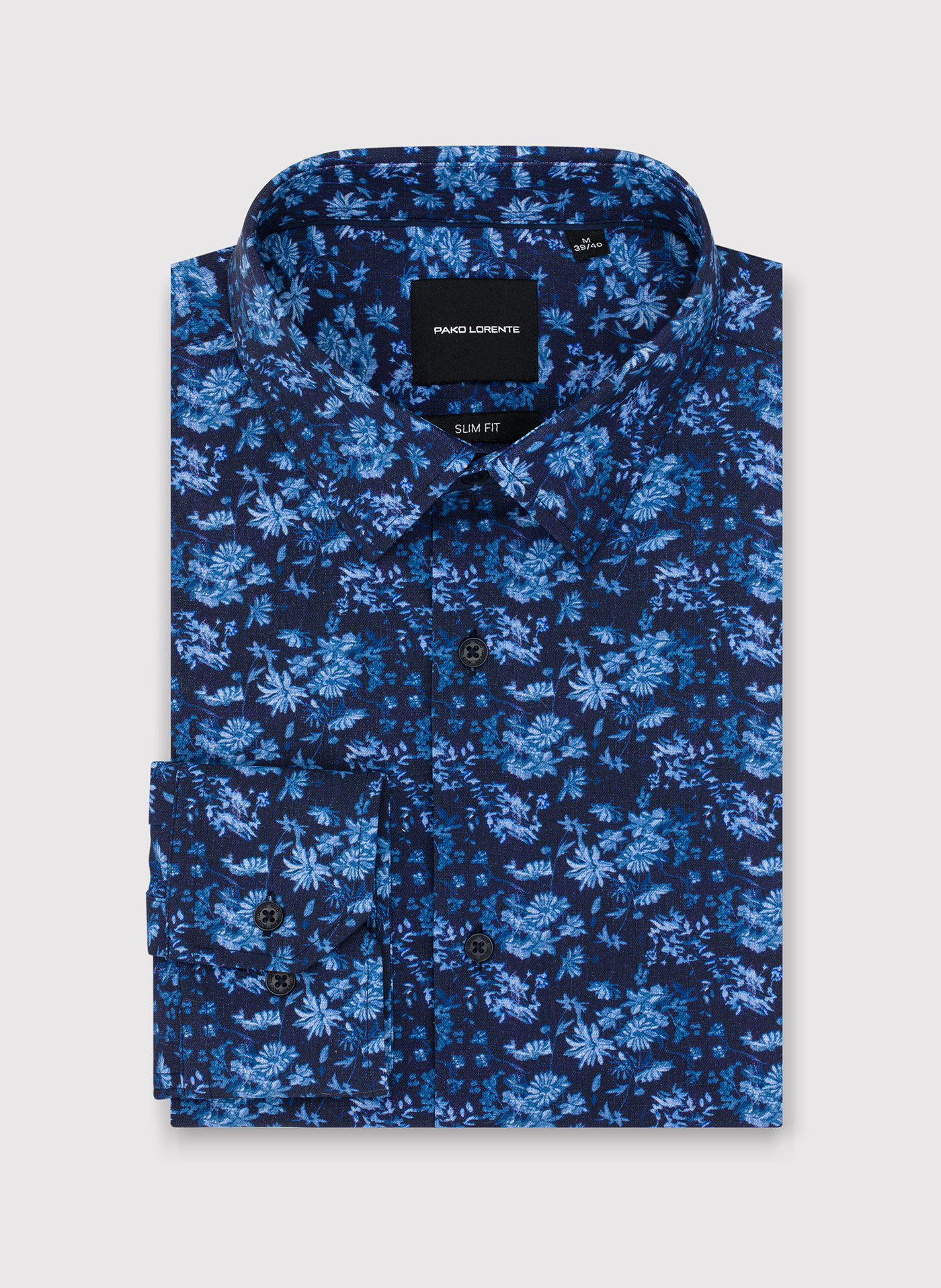 Granatowa dzianinowa koszula w kwiaty - Pako Lorente