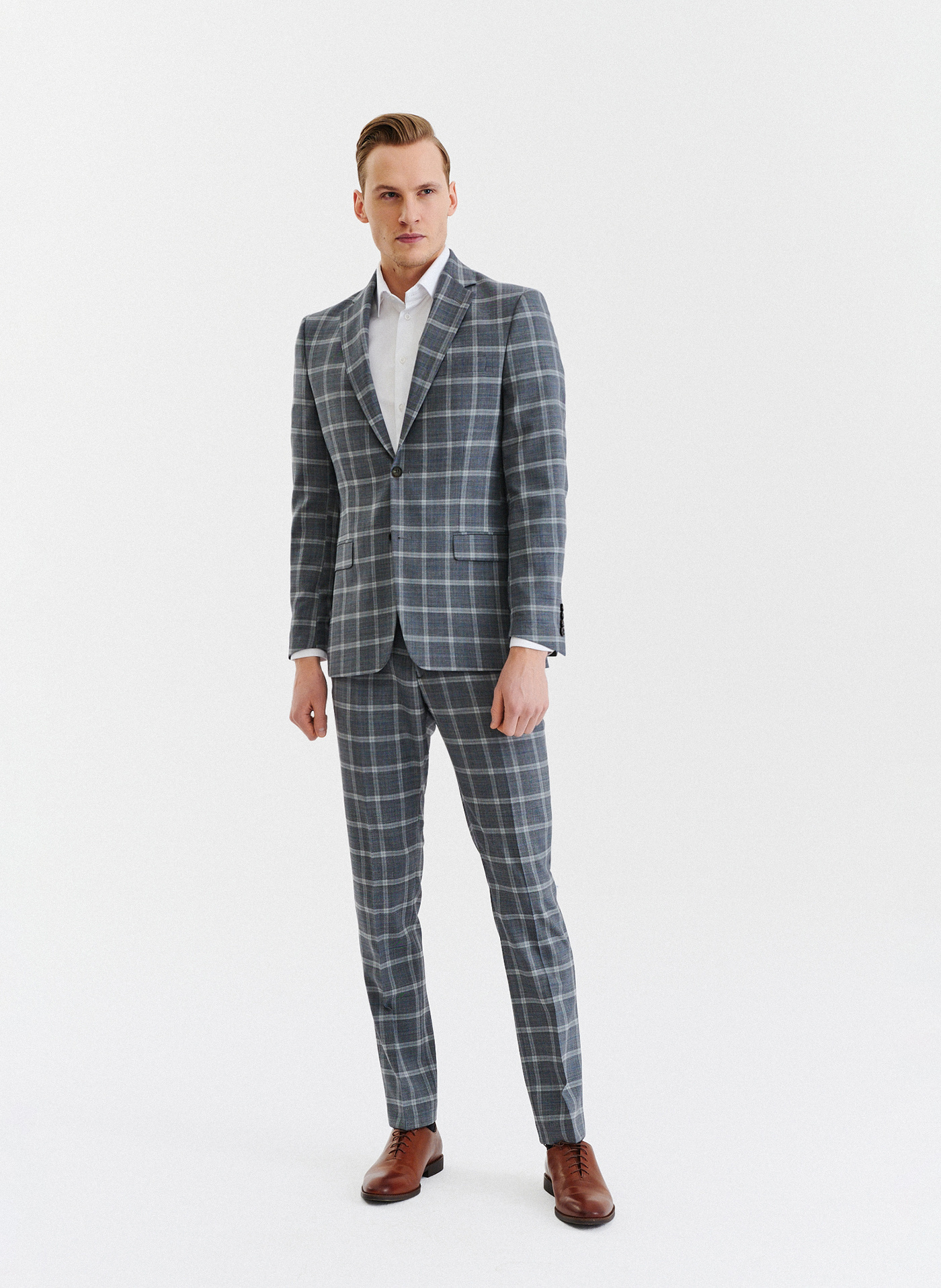 Szare spodnie garniturowe w kratę z wełną - Pako Lorente